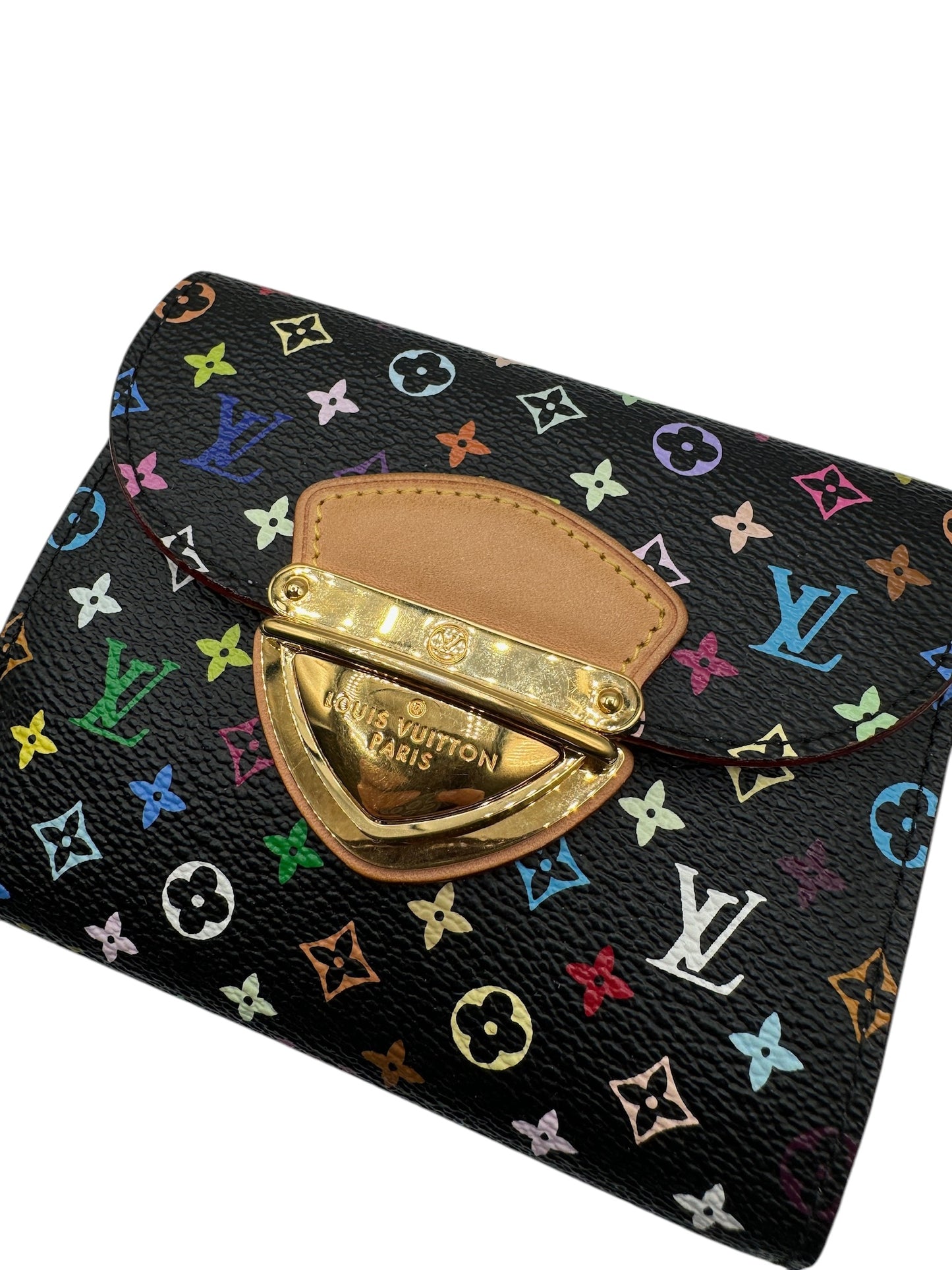 PRE-OWNED LV Portefeuil Joy Black Multicolor Canvas Short Wallet