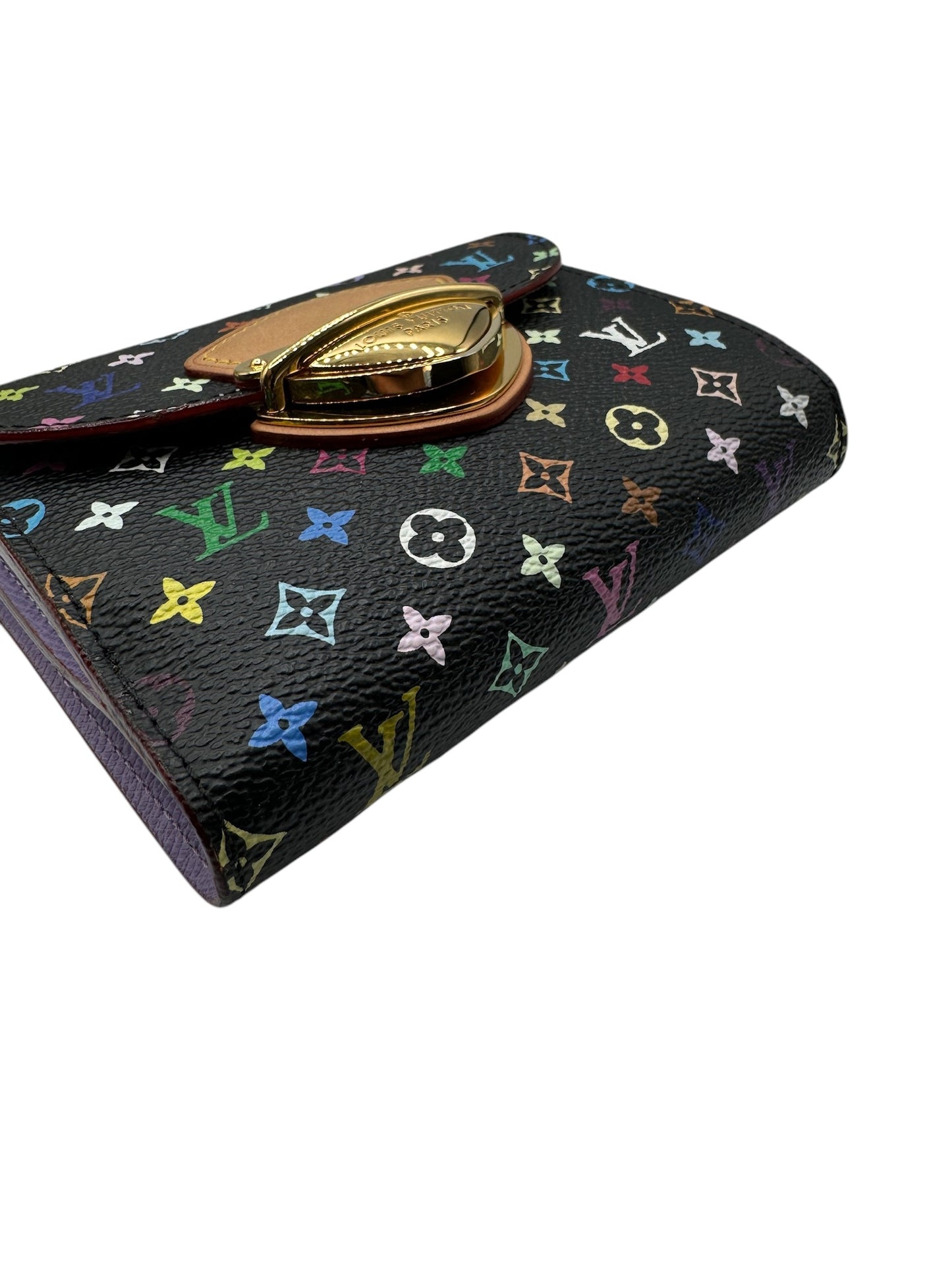 PRE-OWNED LV Portefeuil Joy Black Multicolor Canvas Short Wallet