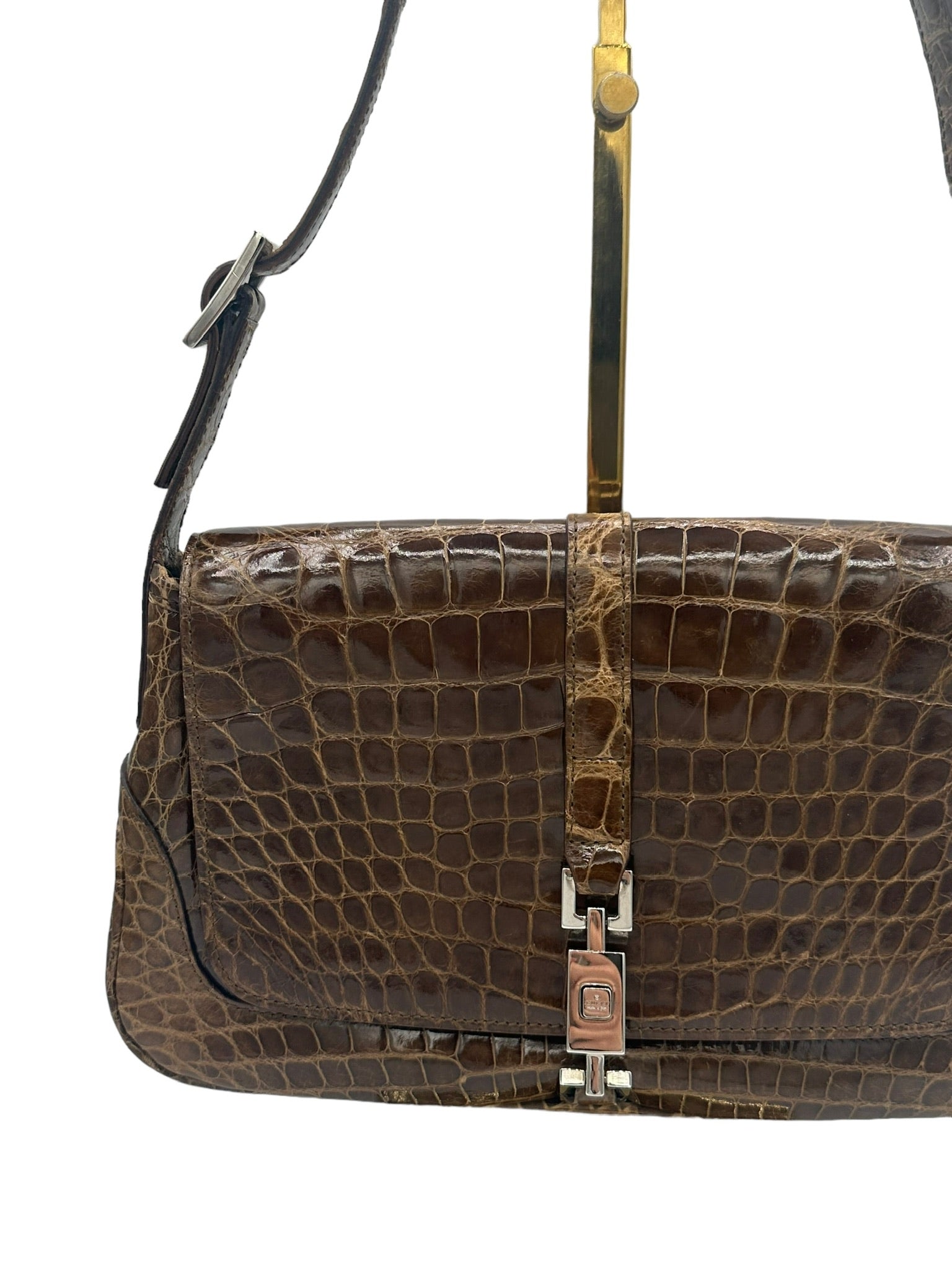 GUCCI - Bolso con solapa Jackie O de piel de cocodrilo