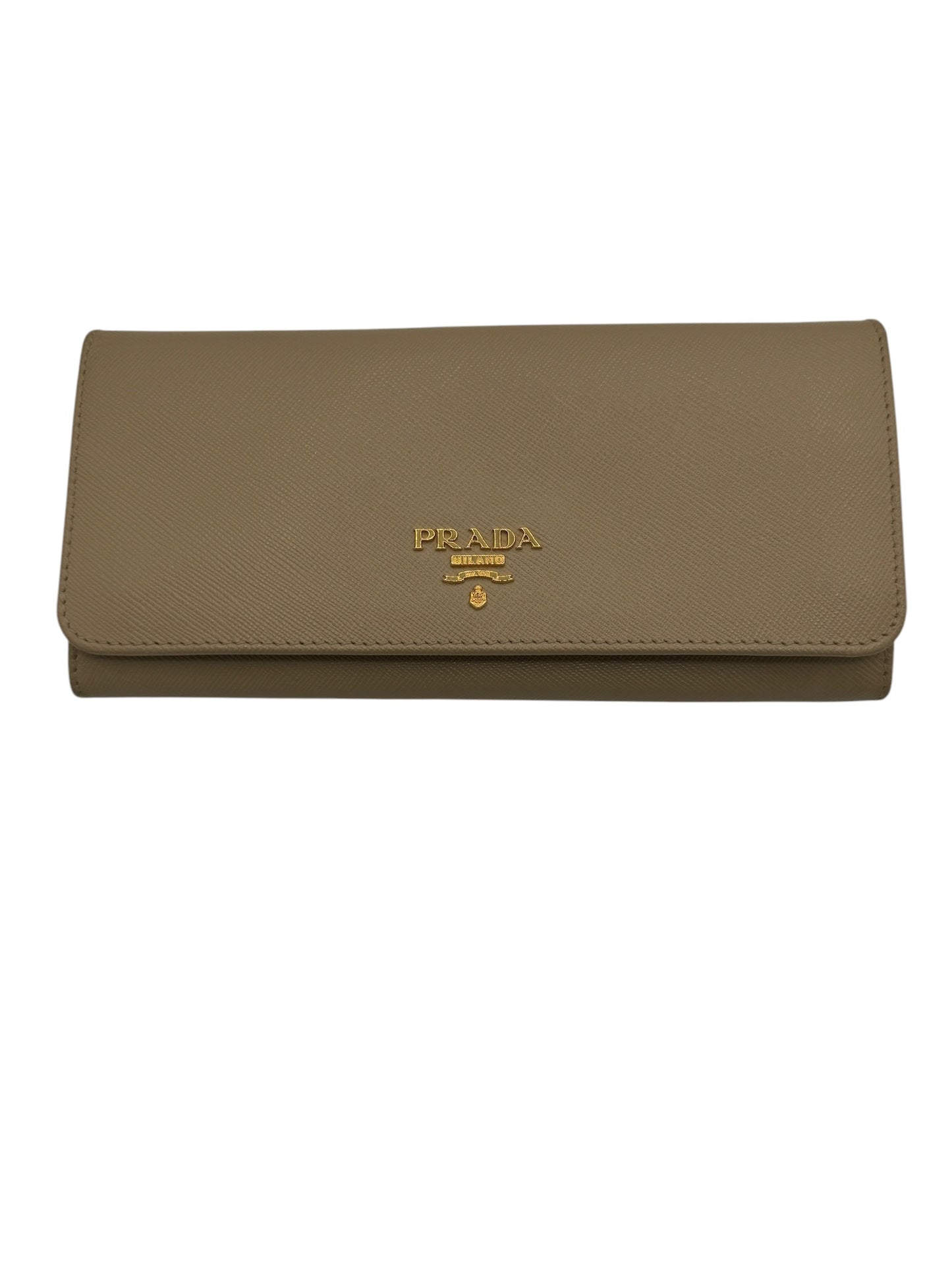 Cartera continental de piel saffiano beige de segunda mano