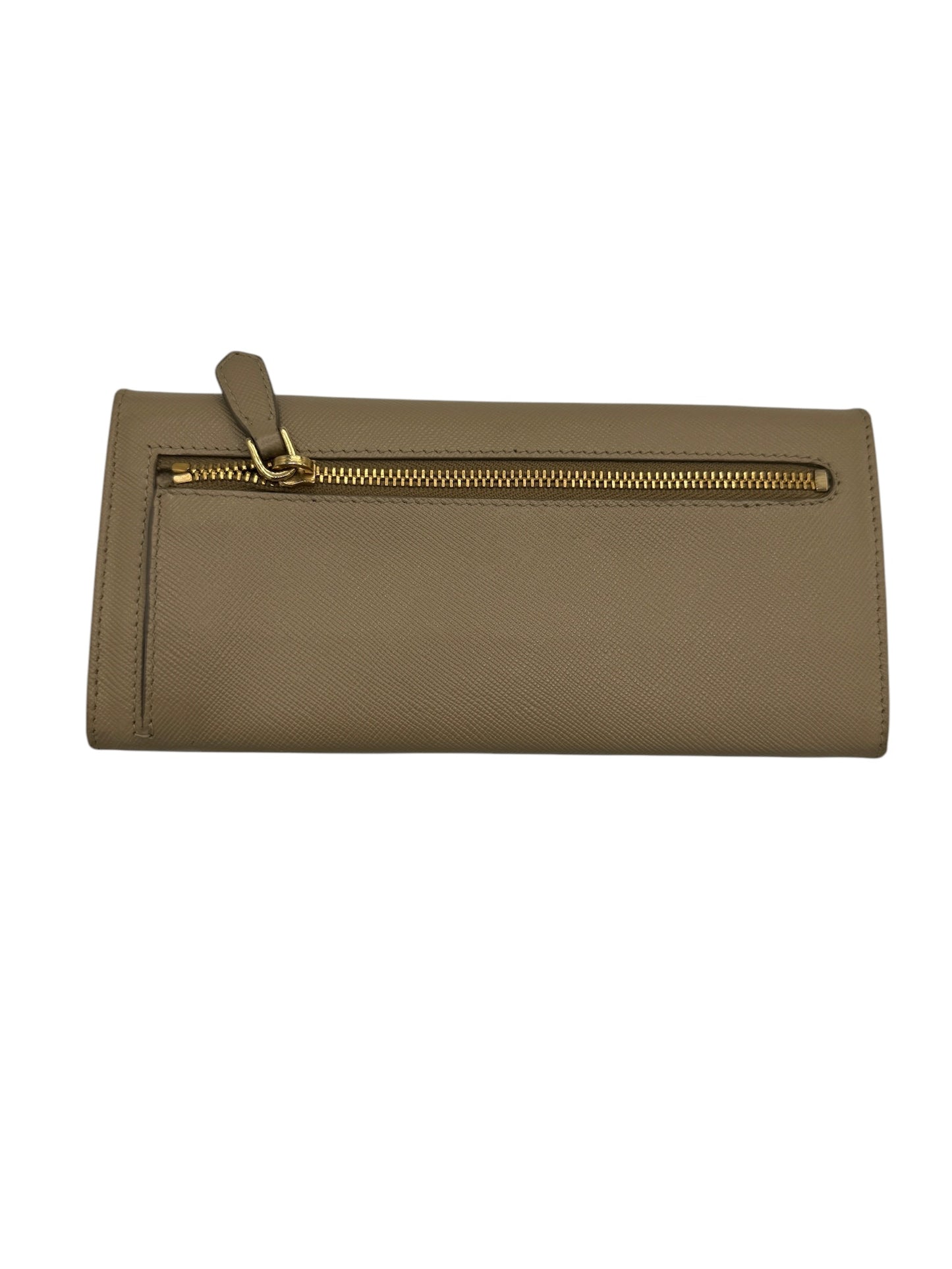 Cartera continental de piel saffiano beige de segunda mano