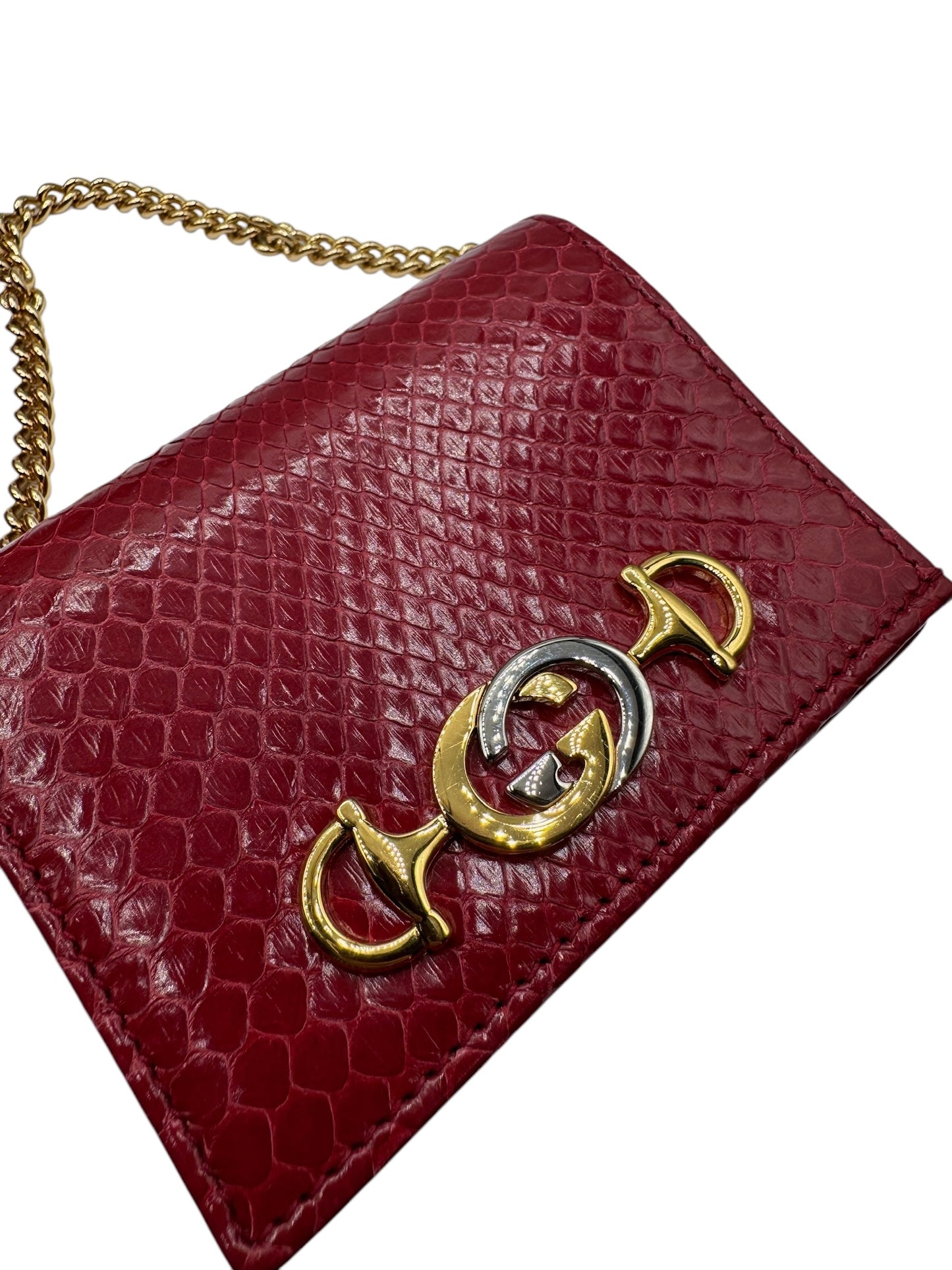 PRE-OWNED GG Red Python Zumi Flap Card Case