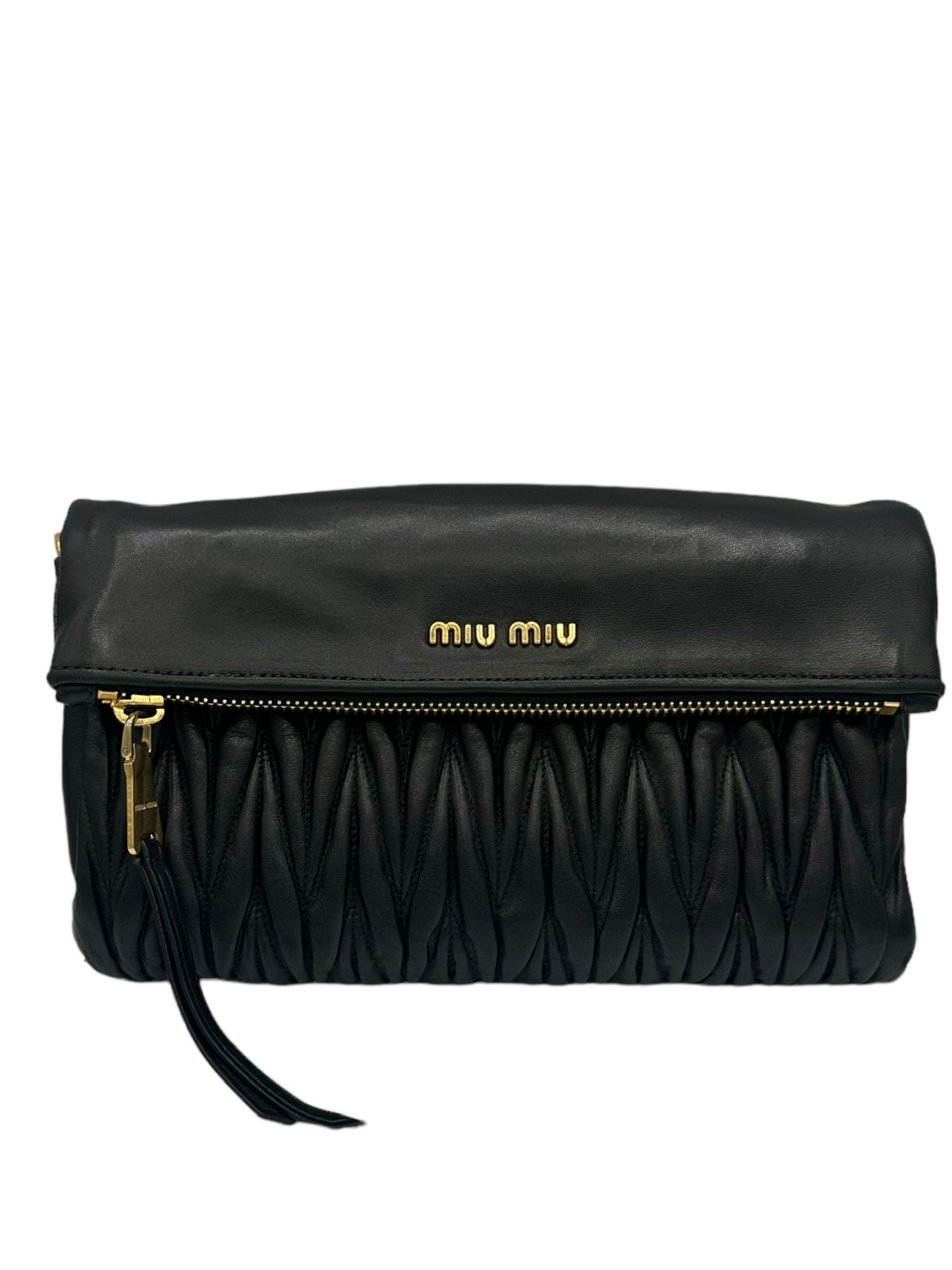 MIU MIU - Black Matelasse Leather Fold Over Clutch