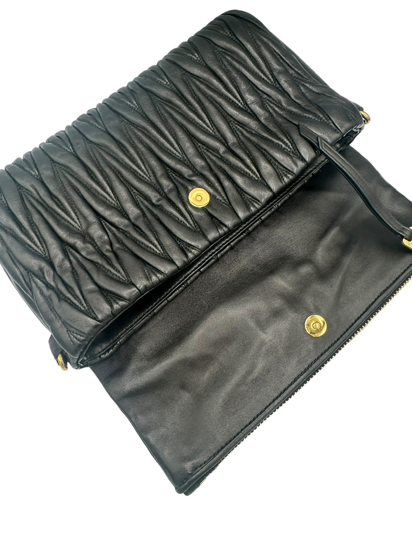MIU MIU - Black Matelasse Leather Fold Over Clutch