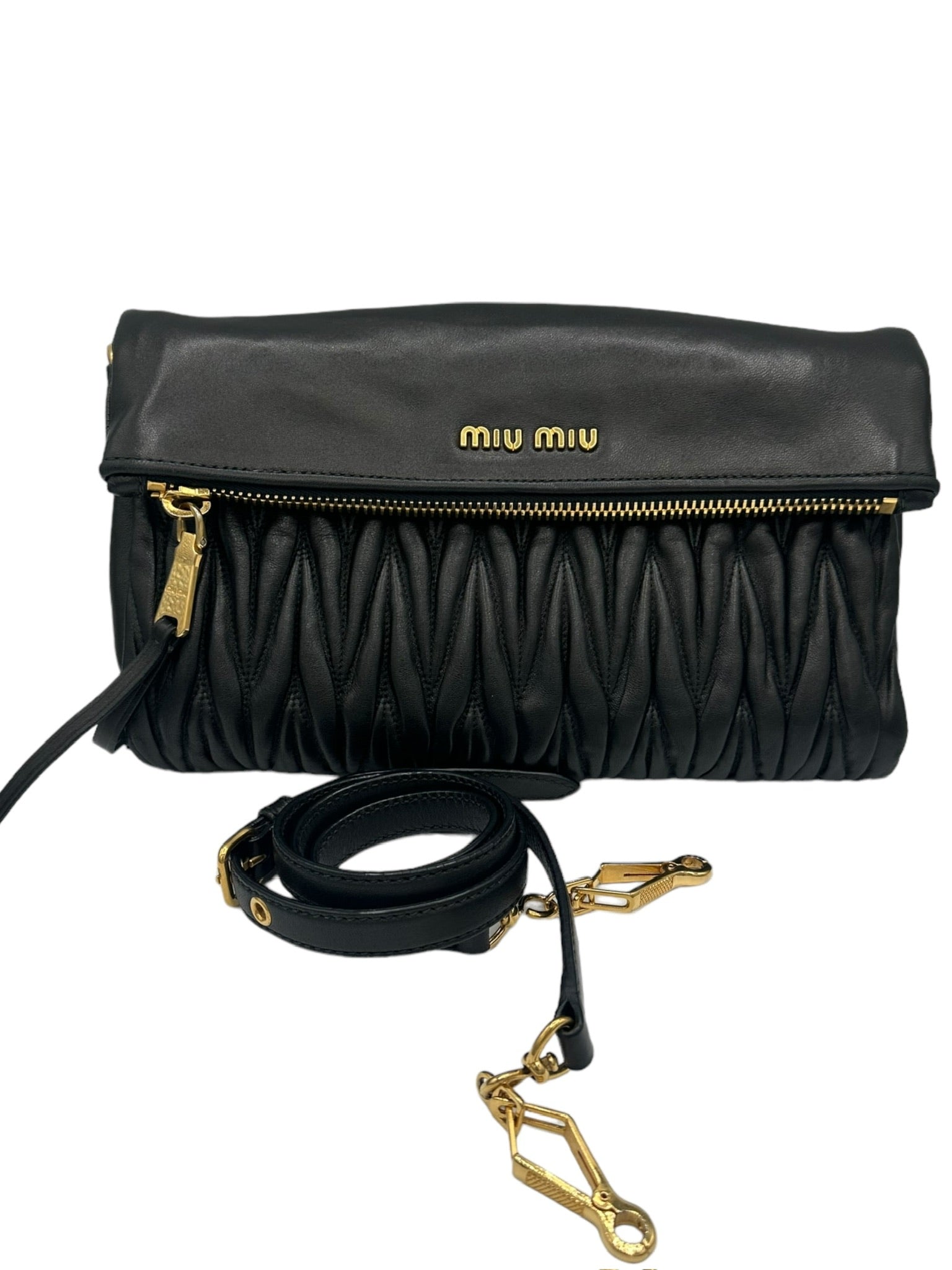 MIU MIU - Black Matelasse Leather Fold Over Clutch