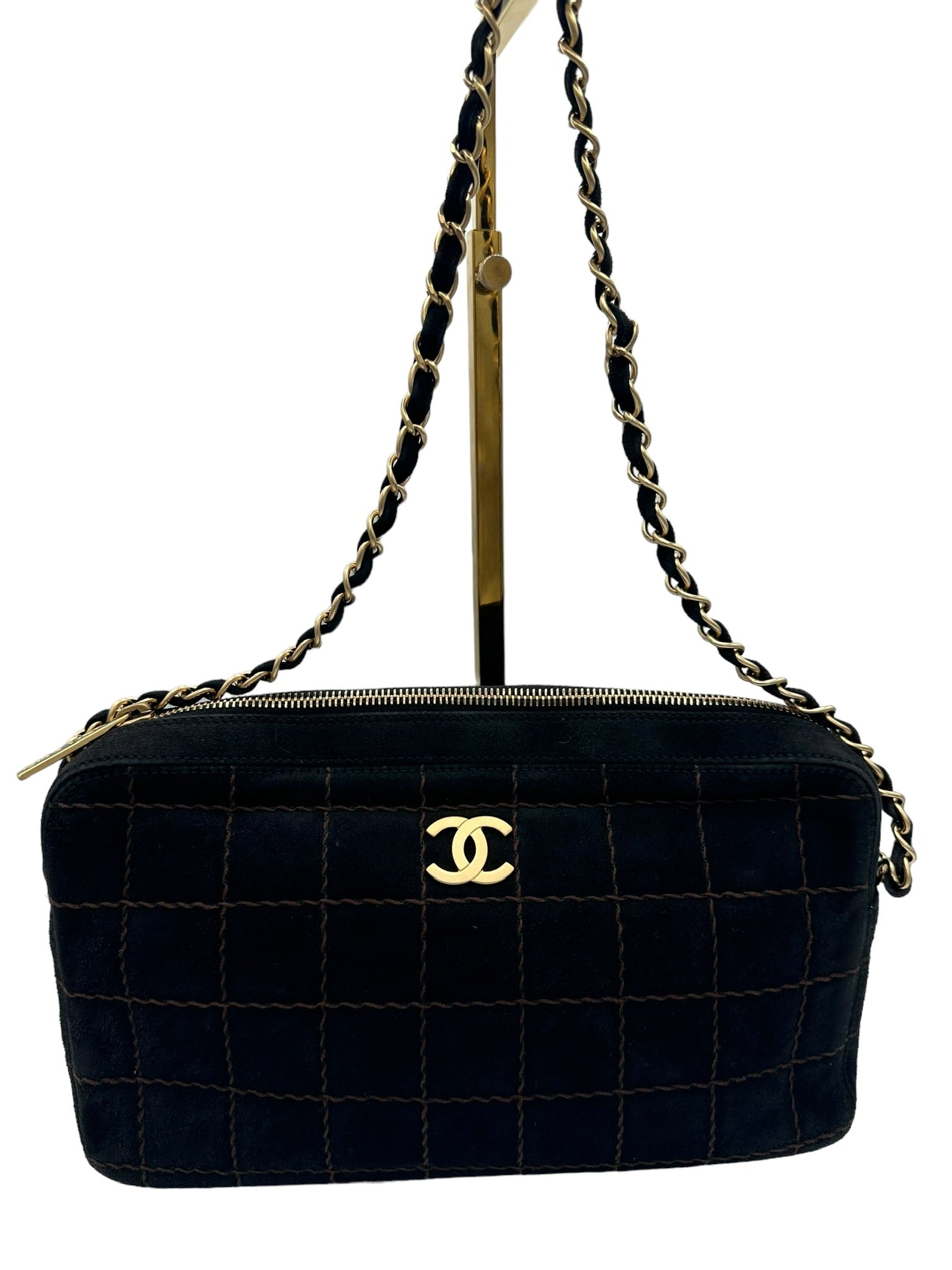 CHANEL - Bolso de hombro Chocolate Bar Ante negro marrón oscuro