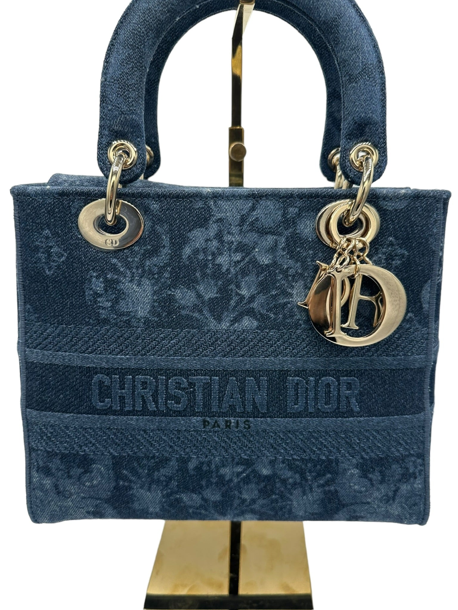 DIOR - Bolso de mano mediano con flores de mezclilla bordadas para mujer Dior