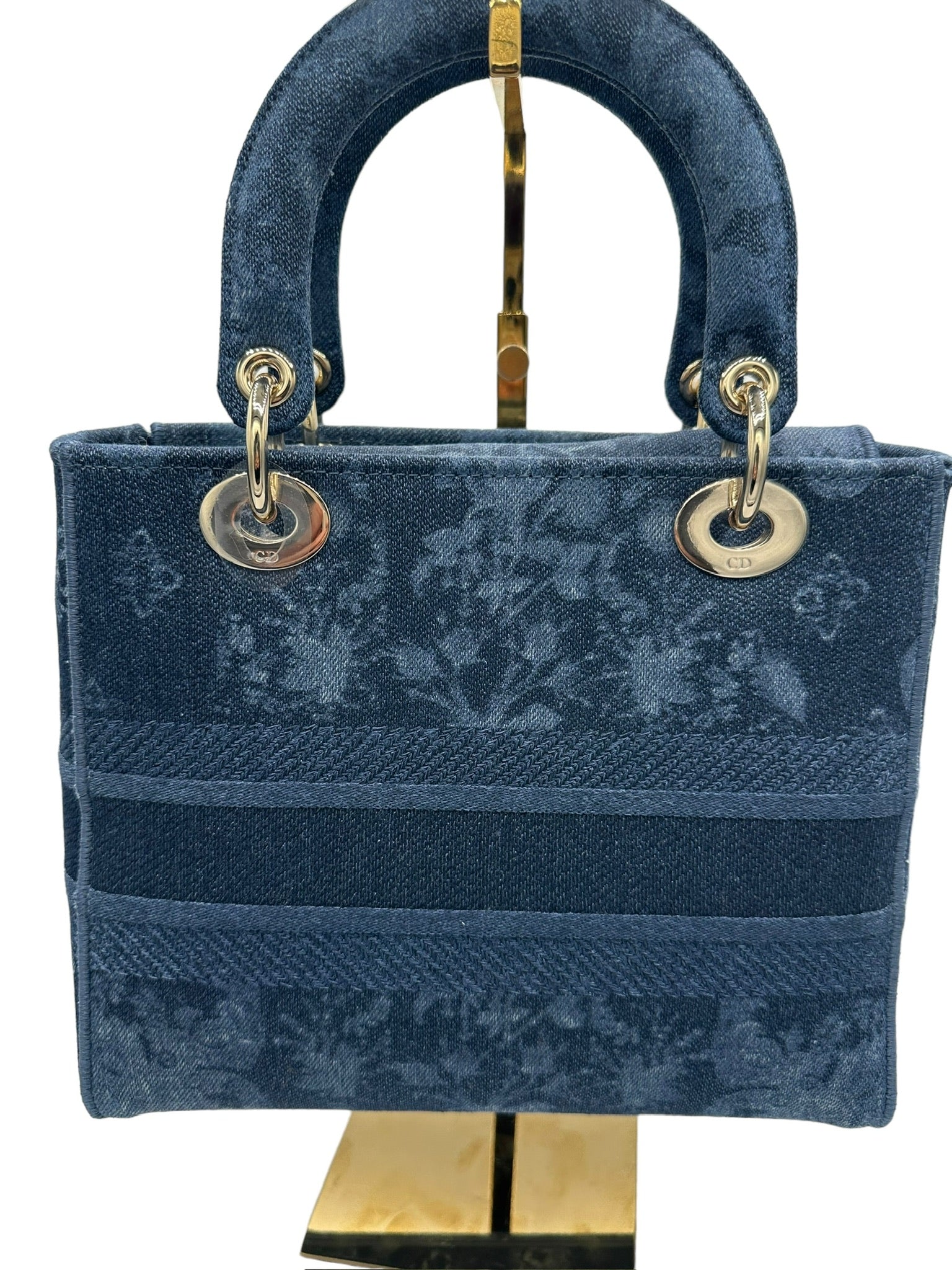 DIOR - Bolso de mano mediano con flores de mezclilla bordadas para mujer Dior