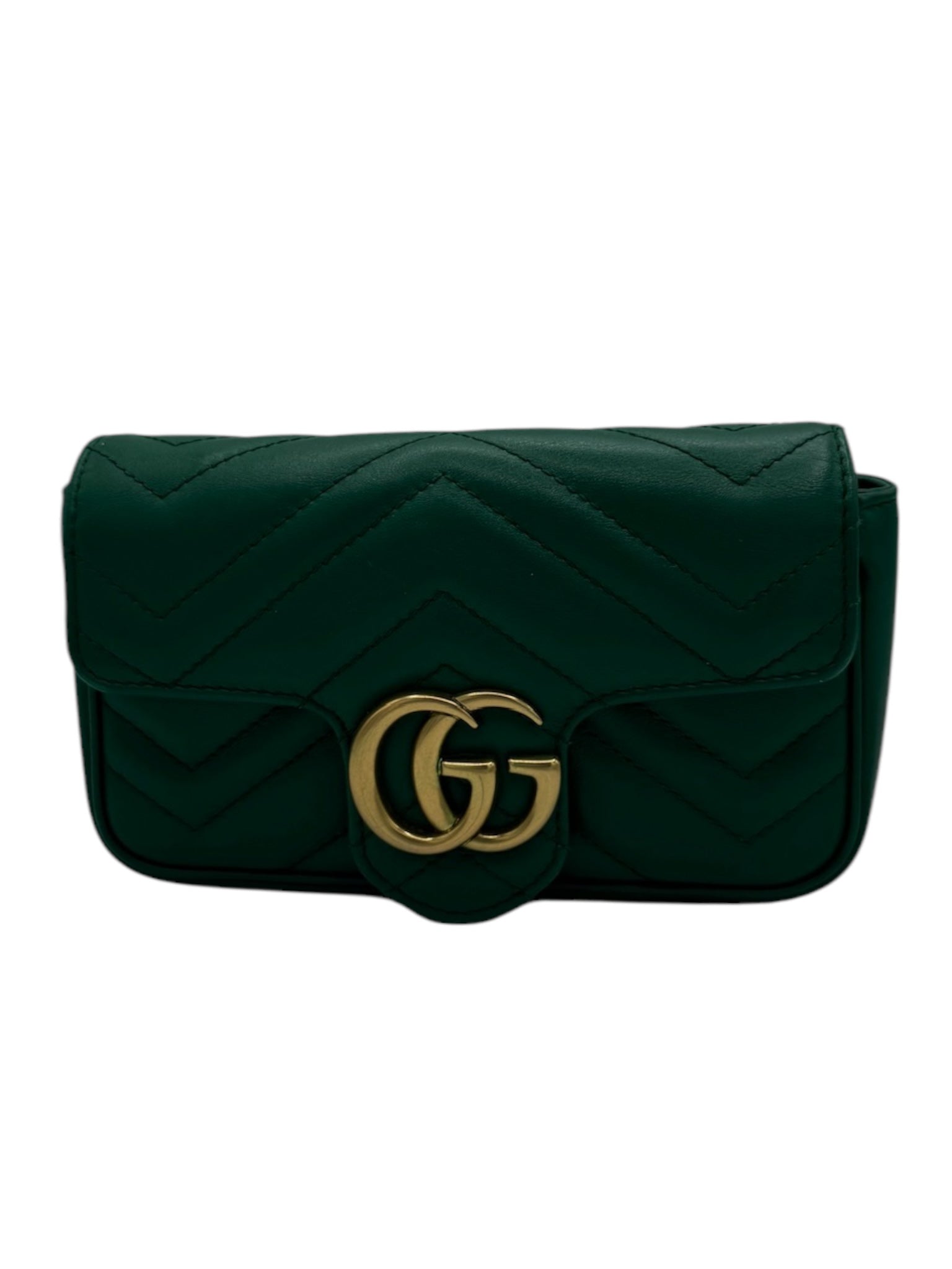 Bolso bandolera GG Marmont Super Mini Matelasse de piel de becerro verde de segunda mano