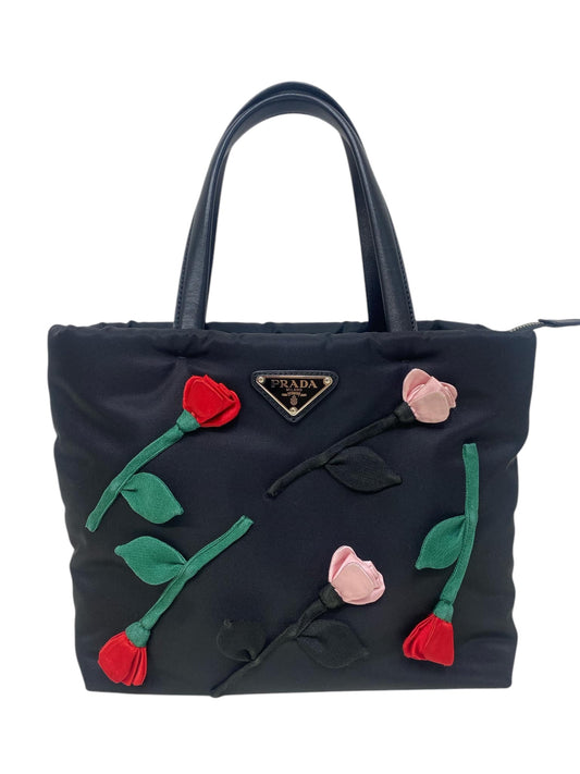 Bolso de mano con cremallera y apliques Tessuto Fiore en color negro de segunda mano