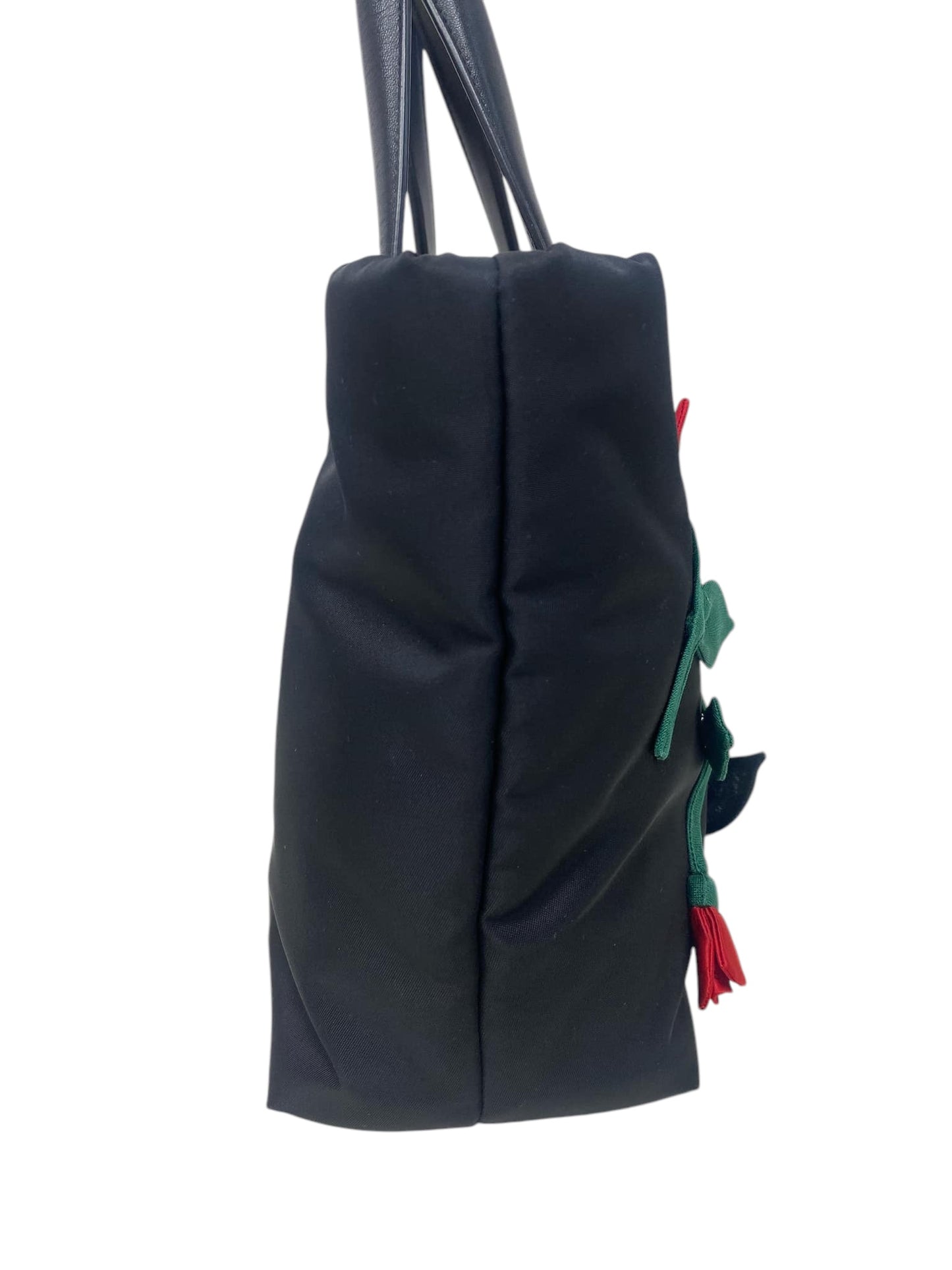 Bolso de mano con cremallera y apliques Tessuto Fiore en color negro de segunda mano