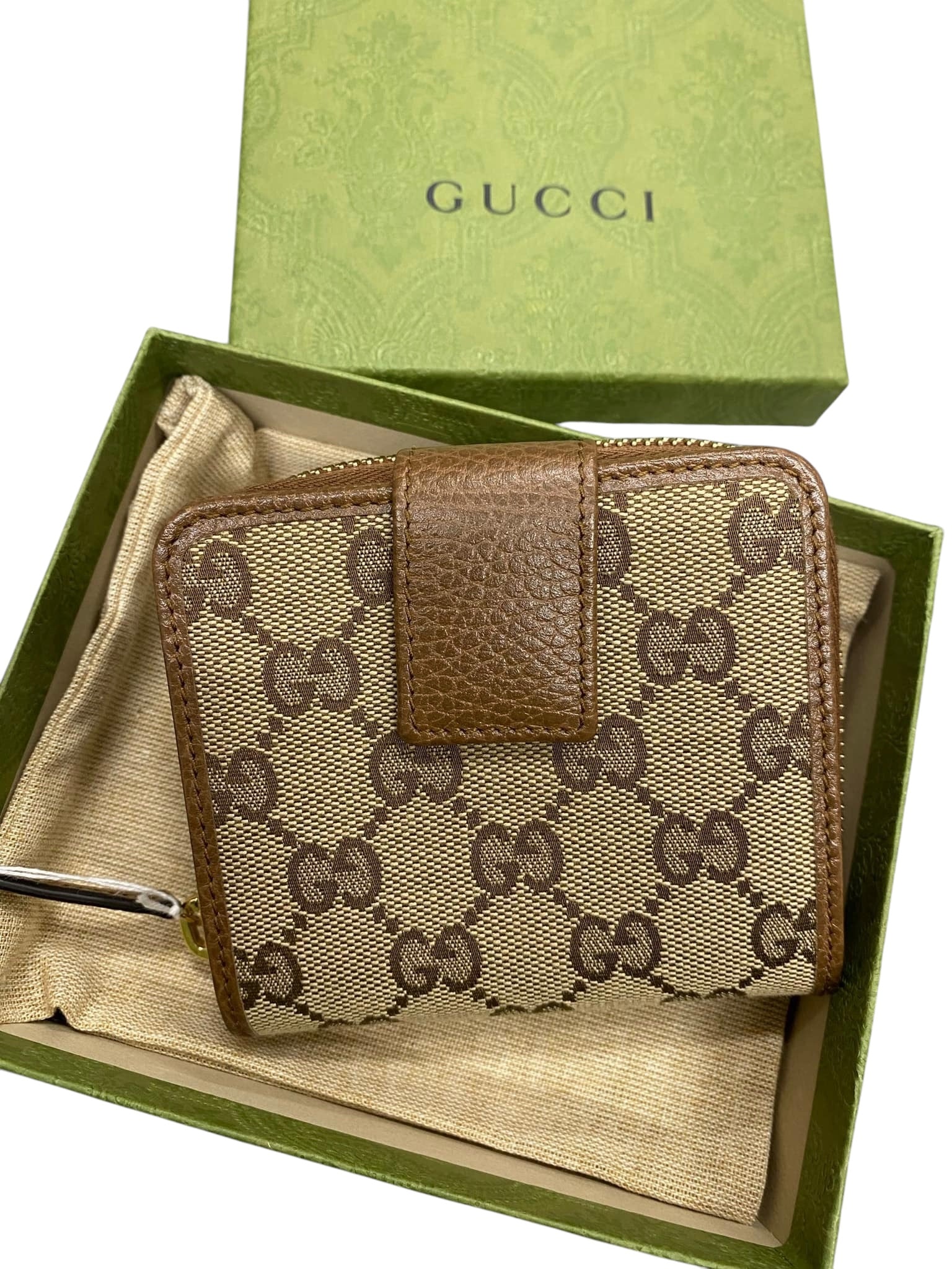 Cartera compacta plegable de lona GG de segunda mano