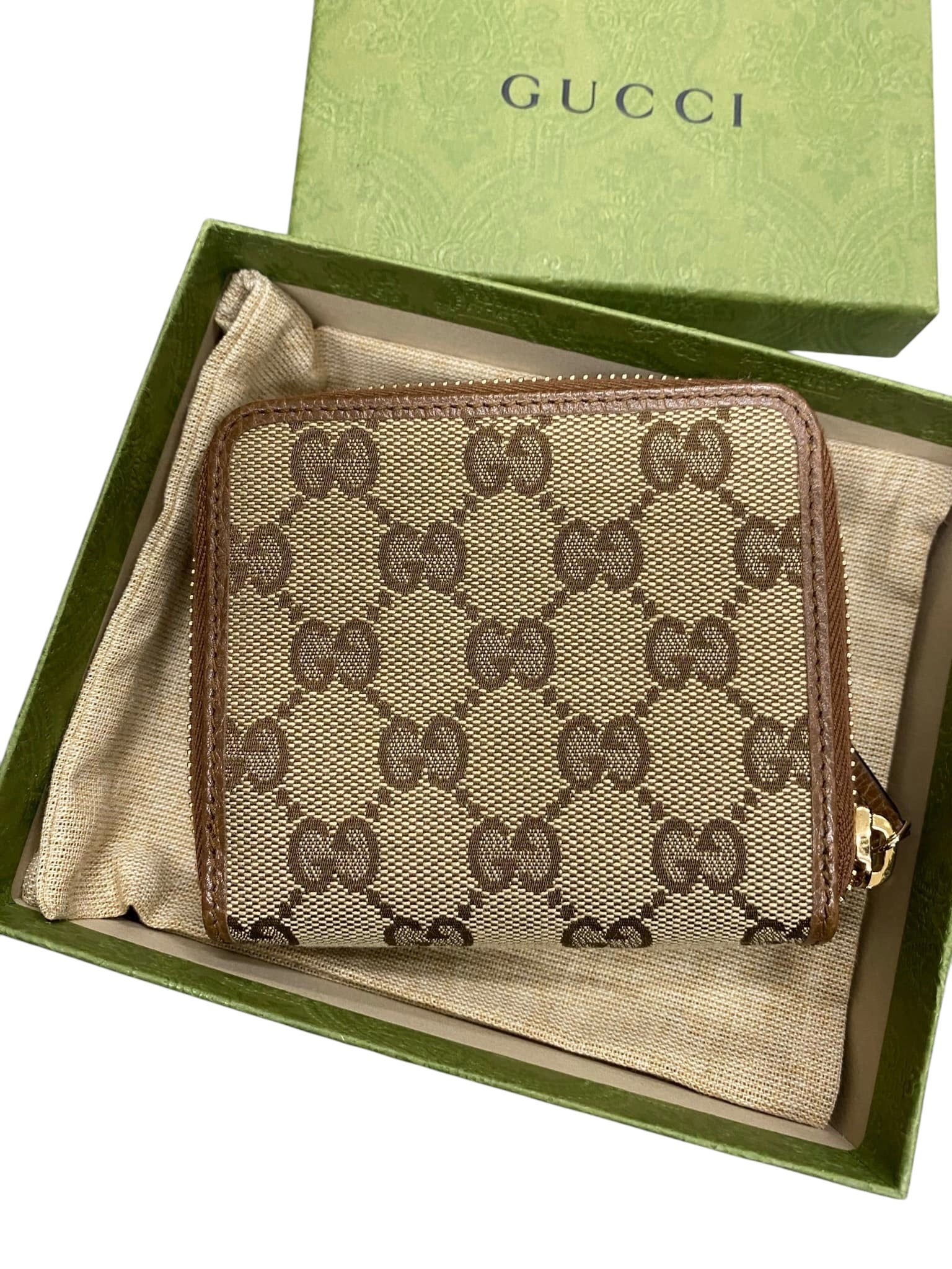 Cartera compacta plegable de lona GG de segunda mano