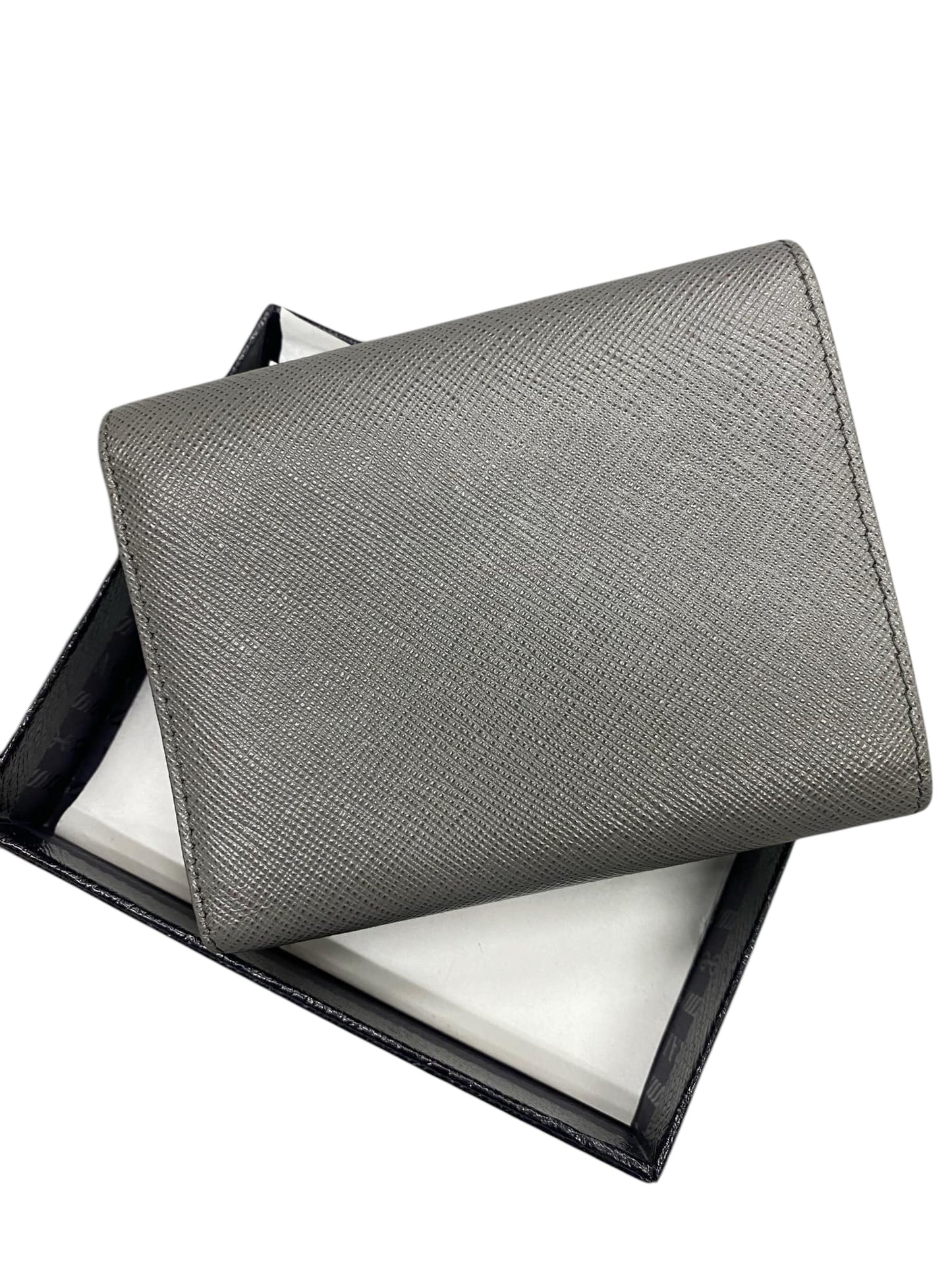 PRE-OWNED Grey Saffiano Lux Leather Compact Wallet