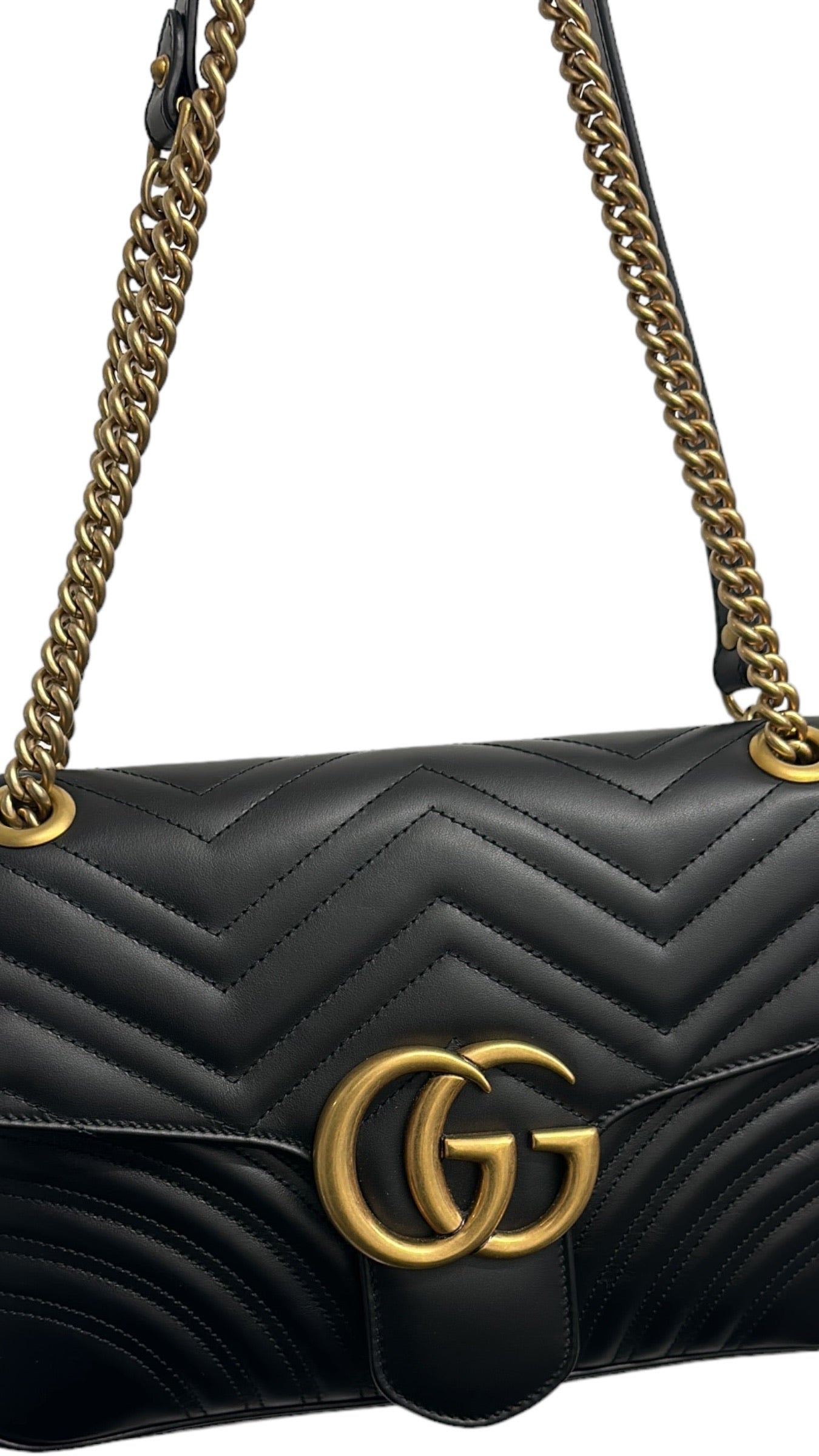 GUCCI - Black Matelasse Leather Medium GG Marmont