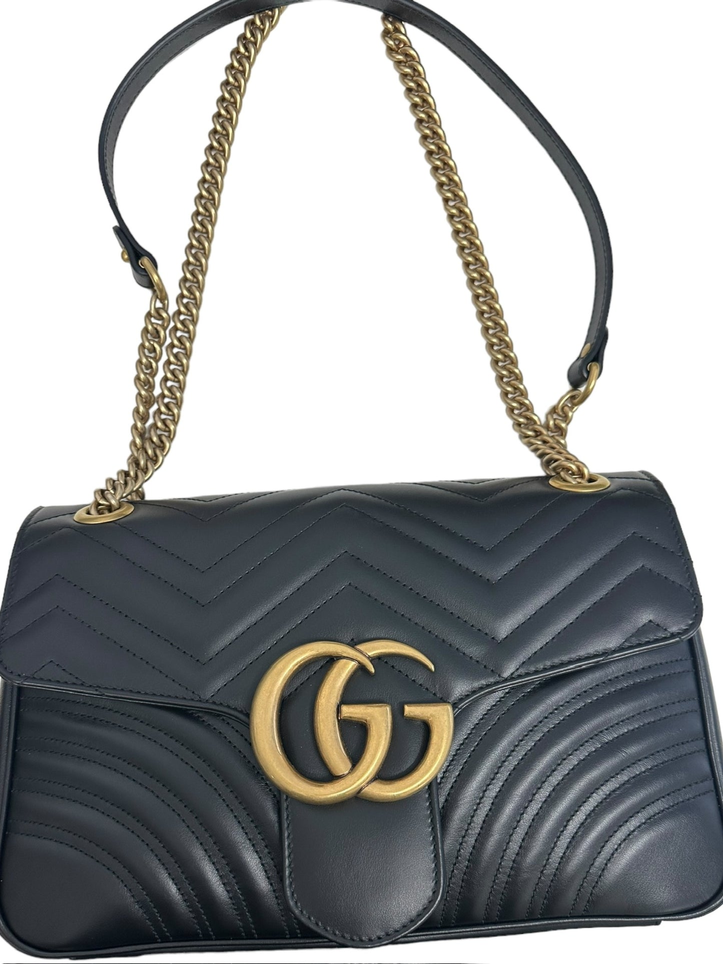 GUCCI - Black Matelasse Leather Medium GG Marmont