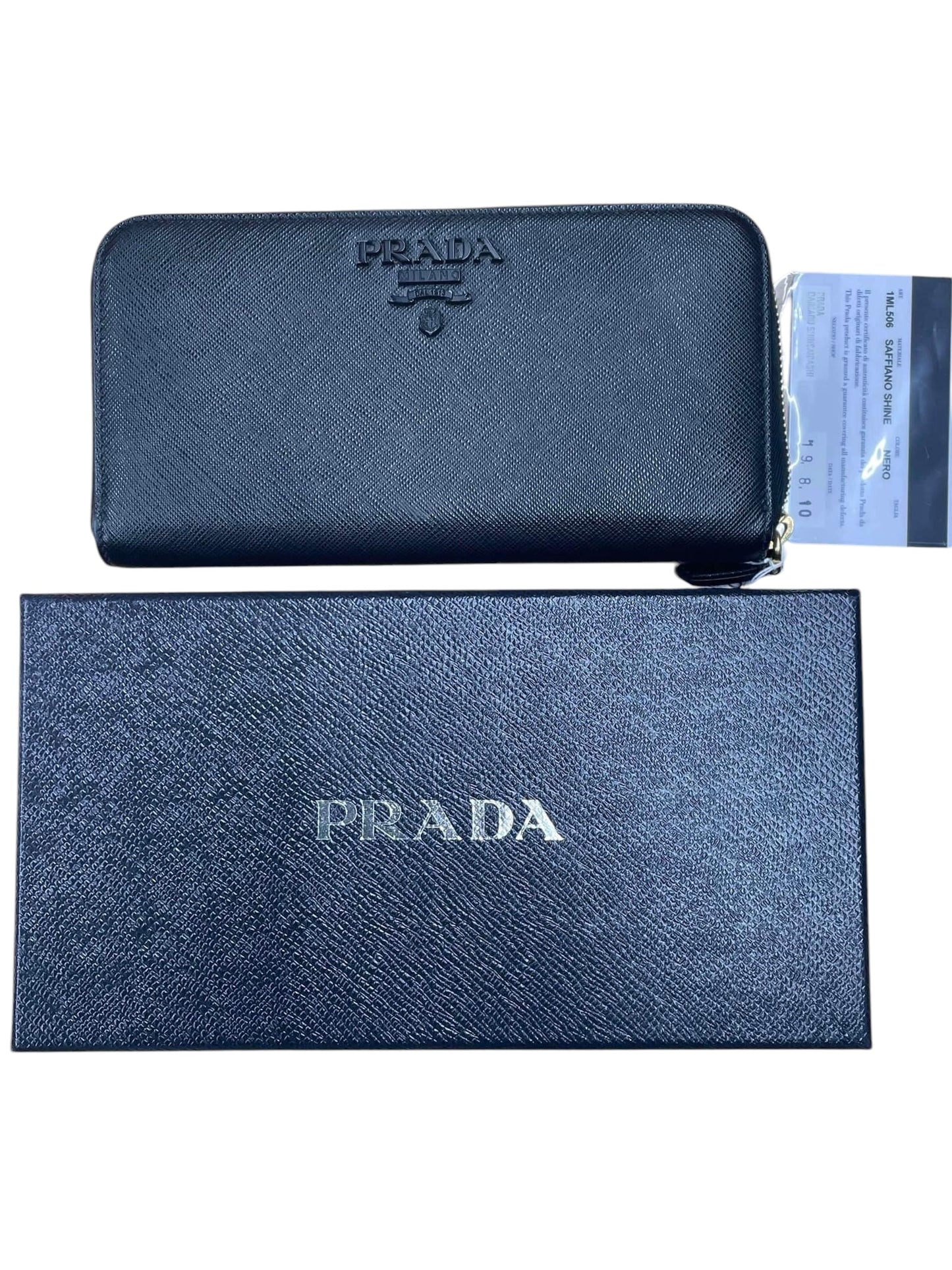 PRE-OWNED Black Saffiano Leather Zip Around Long Wallet