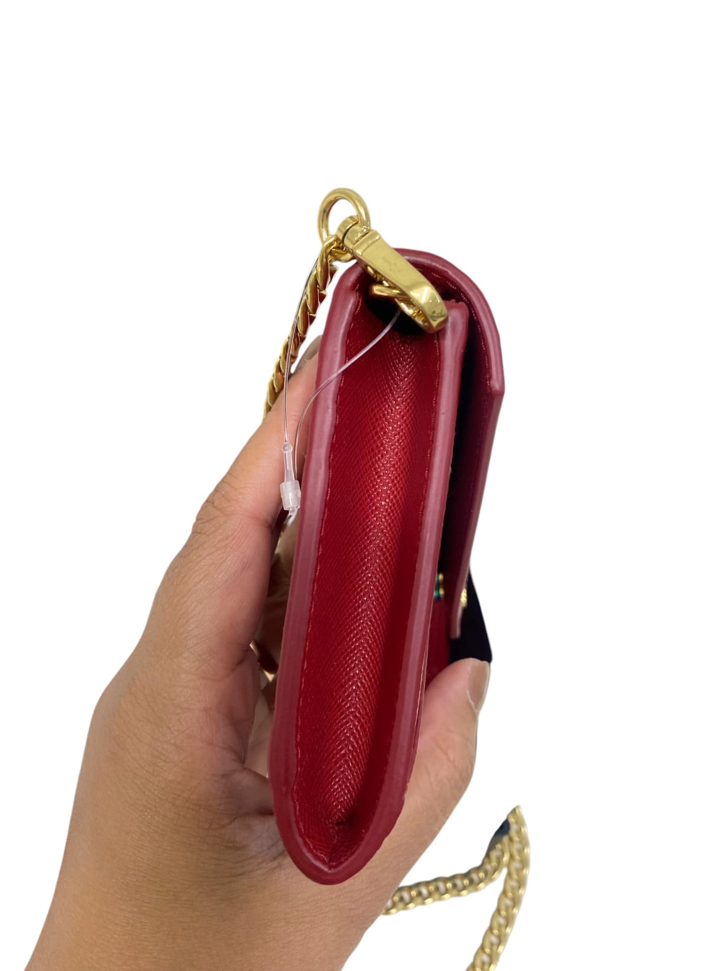 PRE-OWNED Red Saffiano Leather Envelope Wallet On Chain