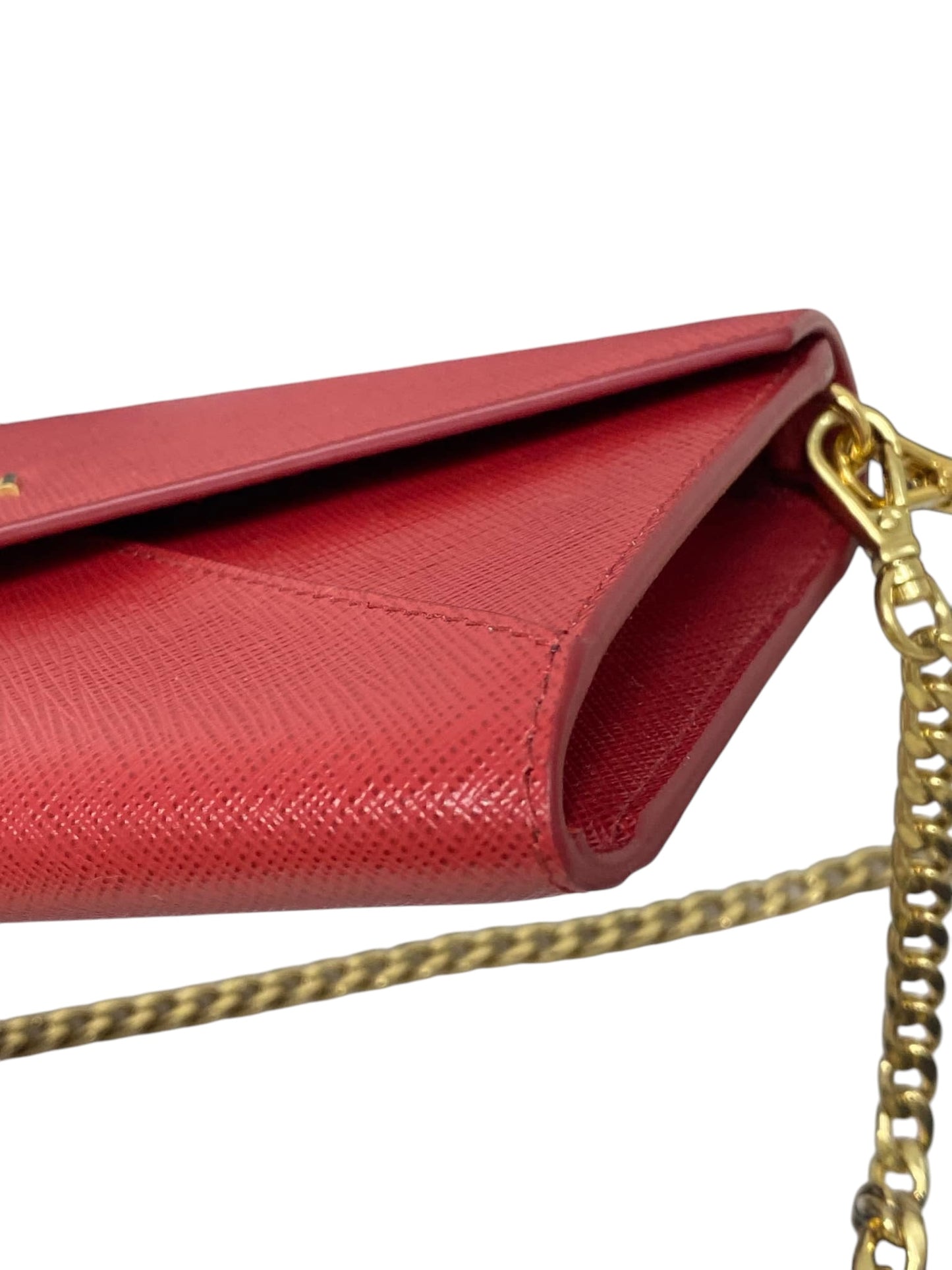 PRE-OWNED Red Saffiano Leather Envelope Wallet On Chain