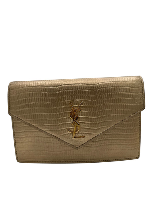 PRE-OWNED YSL Classic Monogram Wallet on a Chain Lizard Embossed Leather