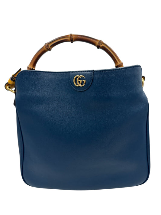 PRE-OWNED GG Bamboo Navy Blue Diana Tote