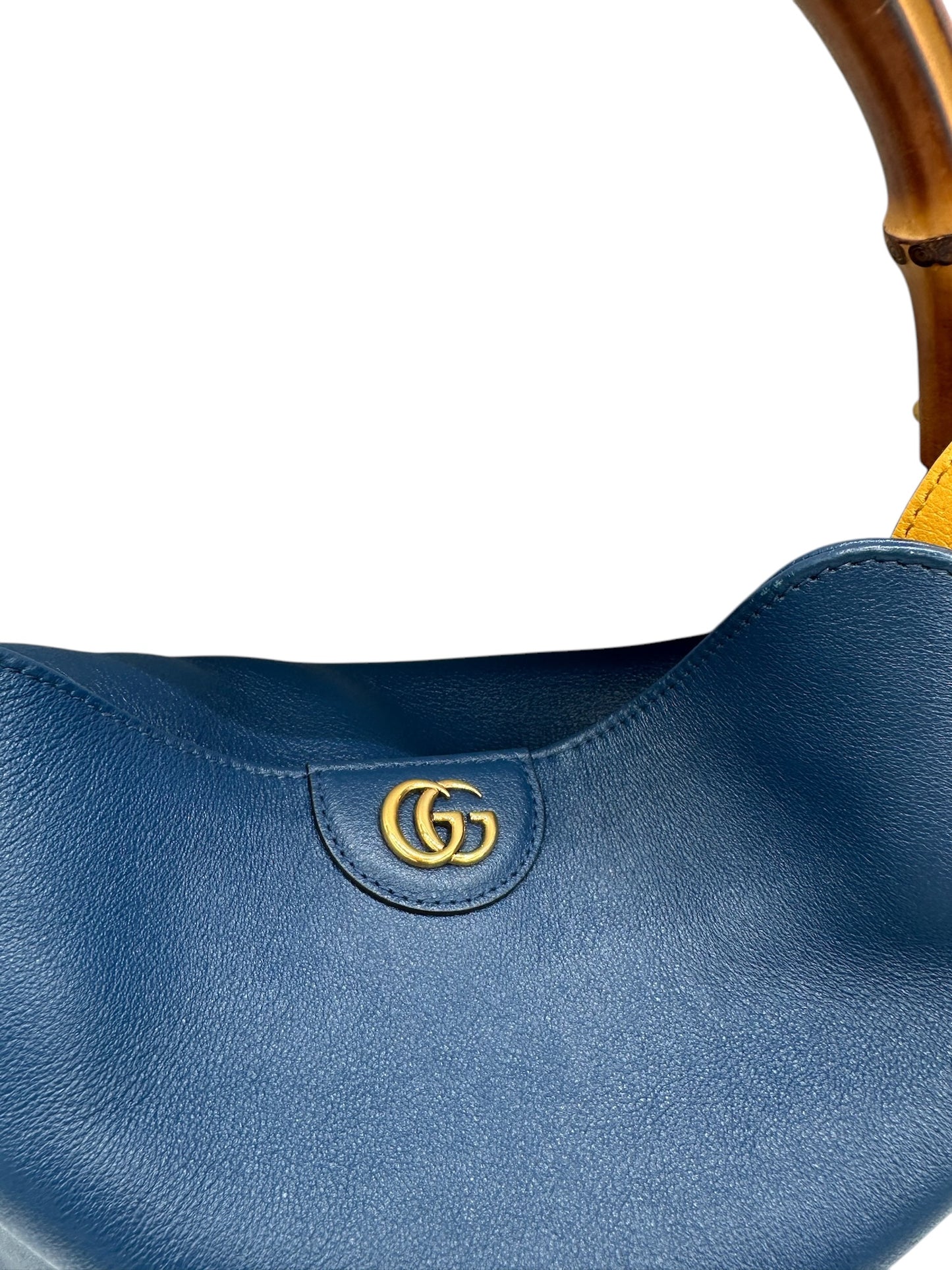 PRE-OWNED GG Bamboo Navy Blue Diana Tote