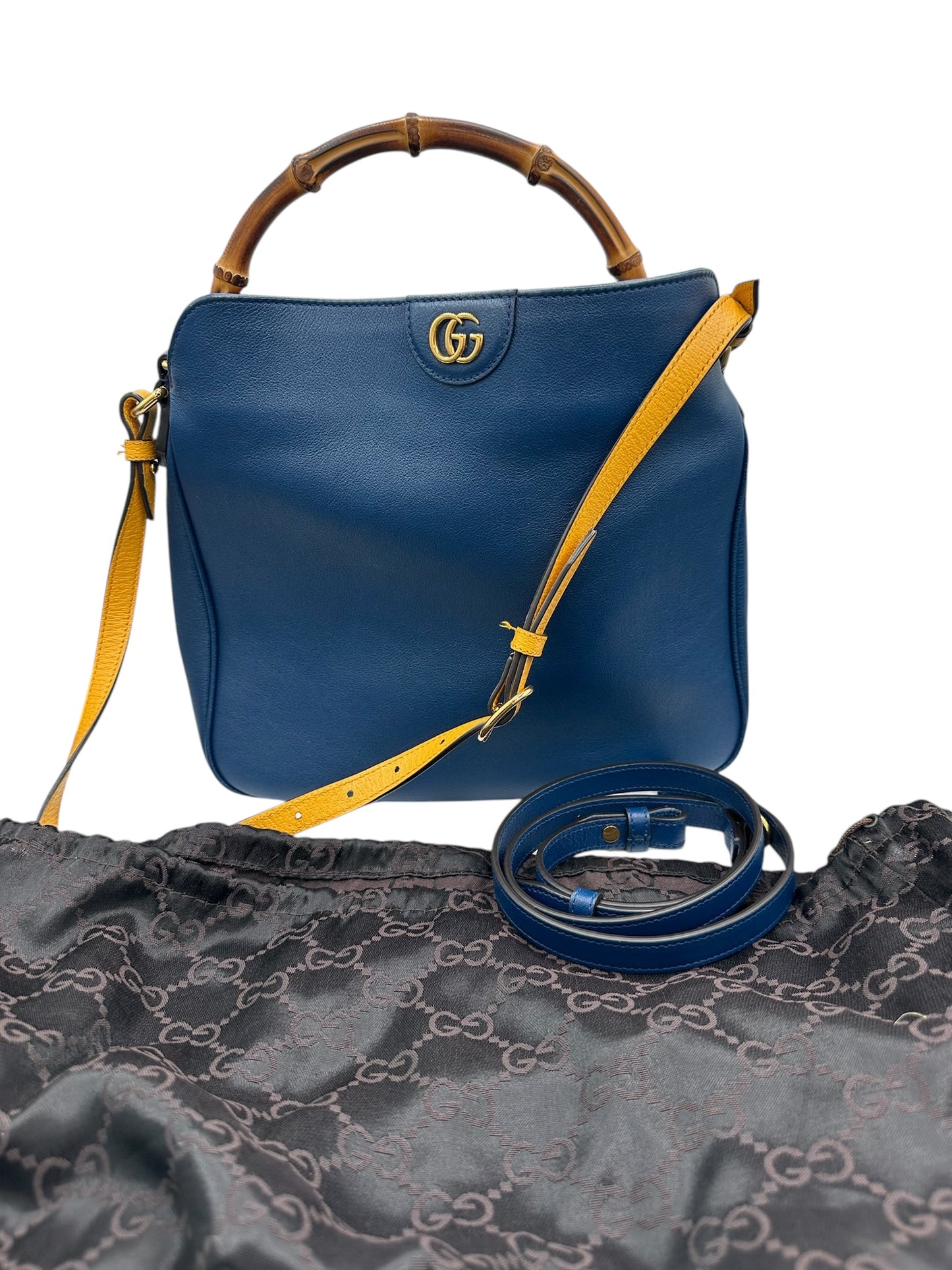 PRE-OWNED GG Bamboo Navy Blue Diana Tote