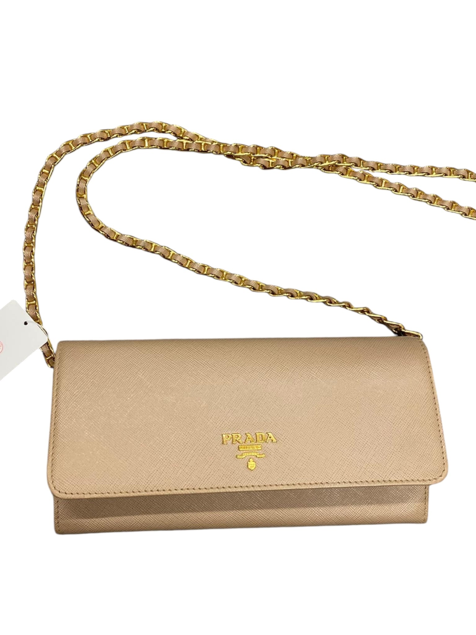 PRE-OWNED Saffiano Metal Oro Wallet on a Chain Cammeo Crossbody Bag