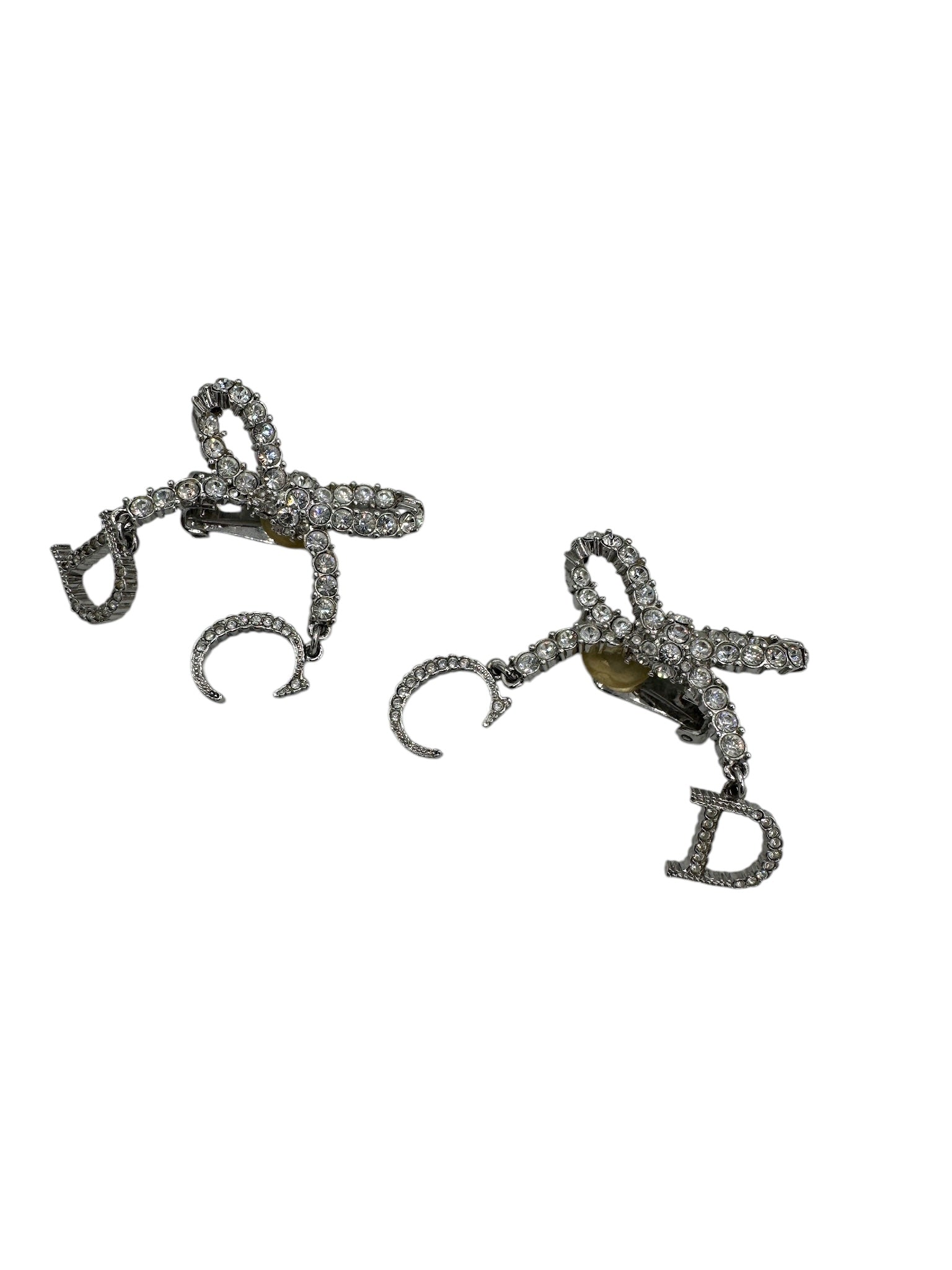 Pendientes de clip con diamantes de imitación y herrajes transparentes de plata USADOS