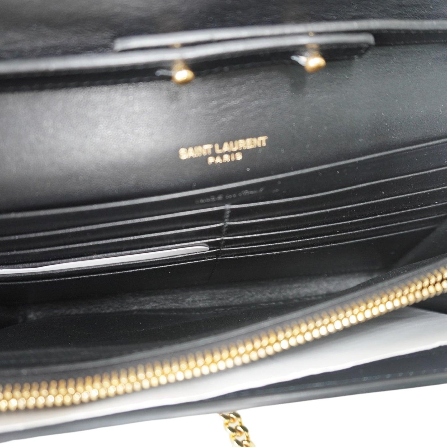 PRE-OWNED YSL Cassandre Embossed Black Wallet on a Chain Crossbody Bag