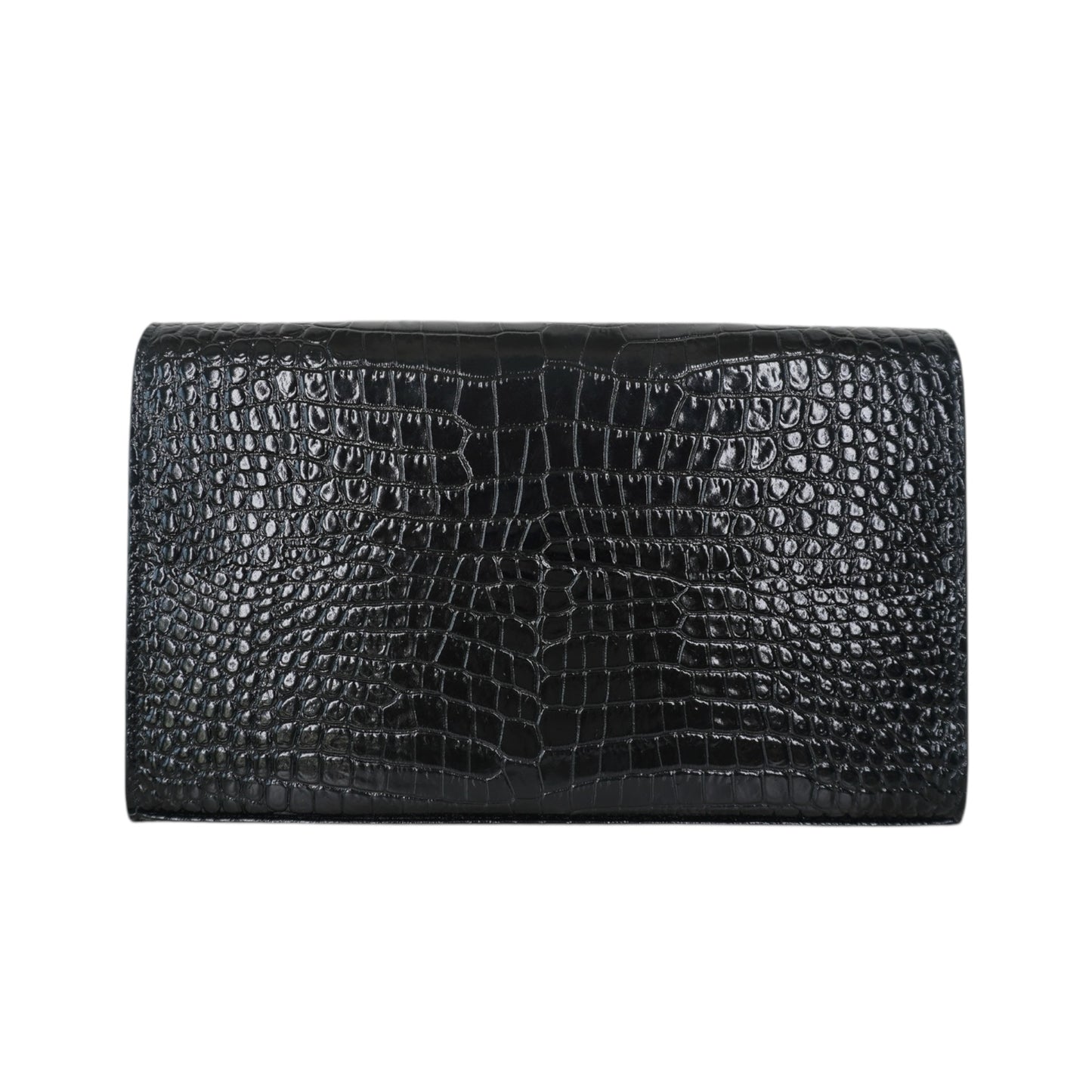 PRE-OWNED YSL Cassandre Embossed Black Wallet on a Chain Crossbody Bag