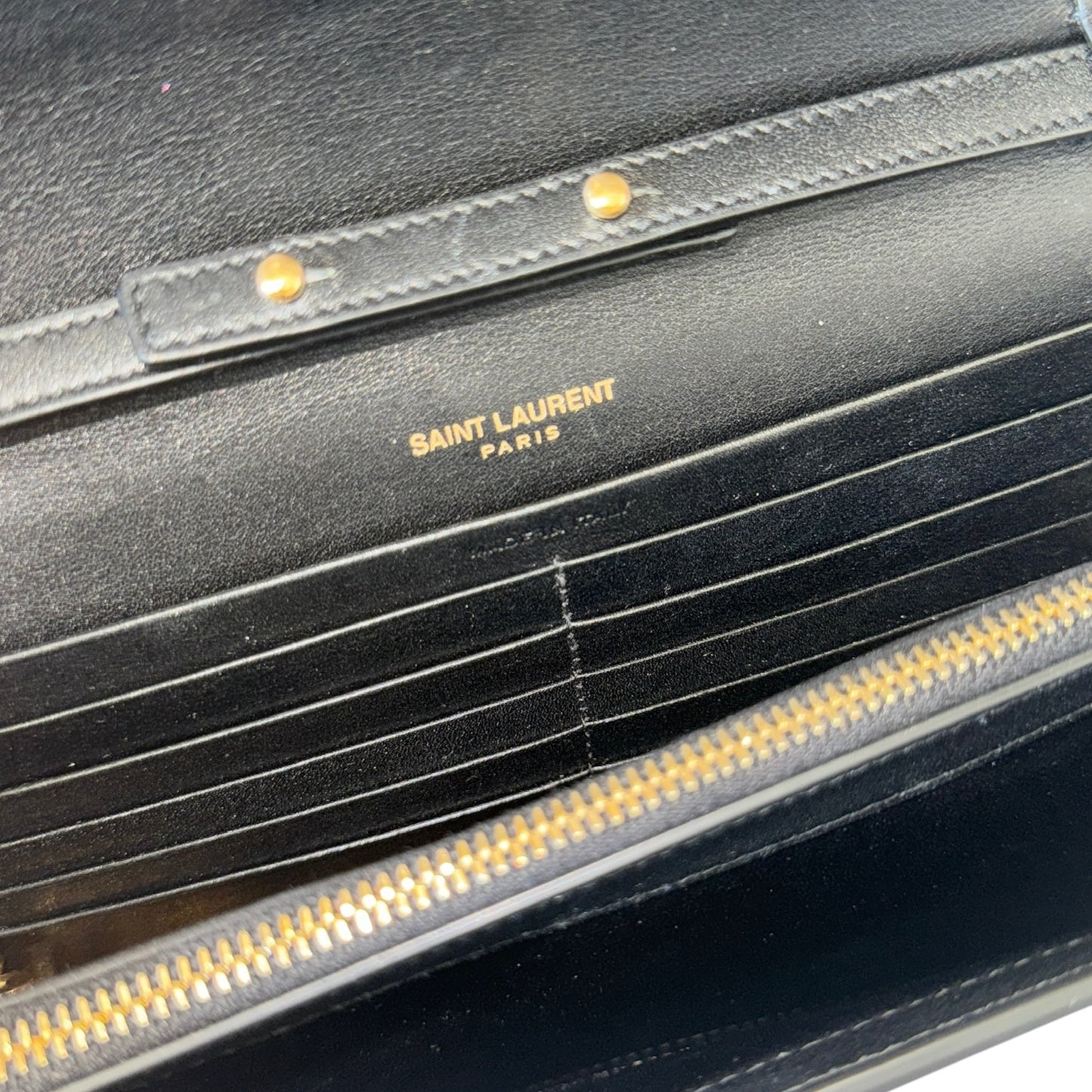 PRE-OWNED Black Shiny Leather Wallet on a Chain
