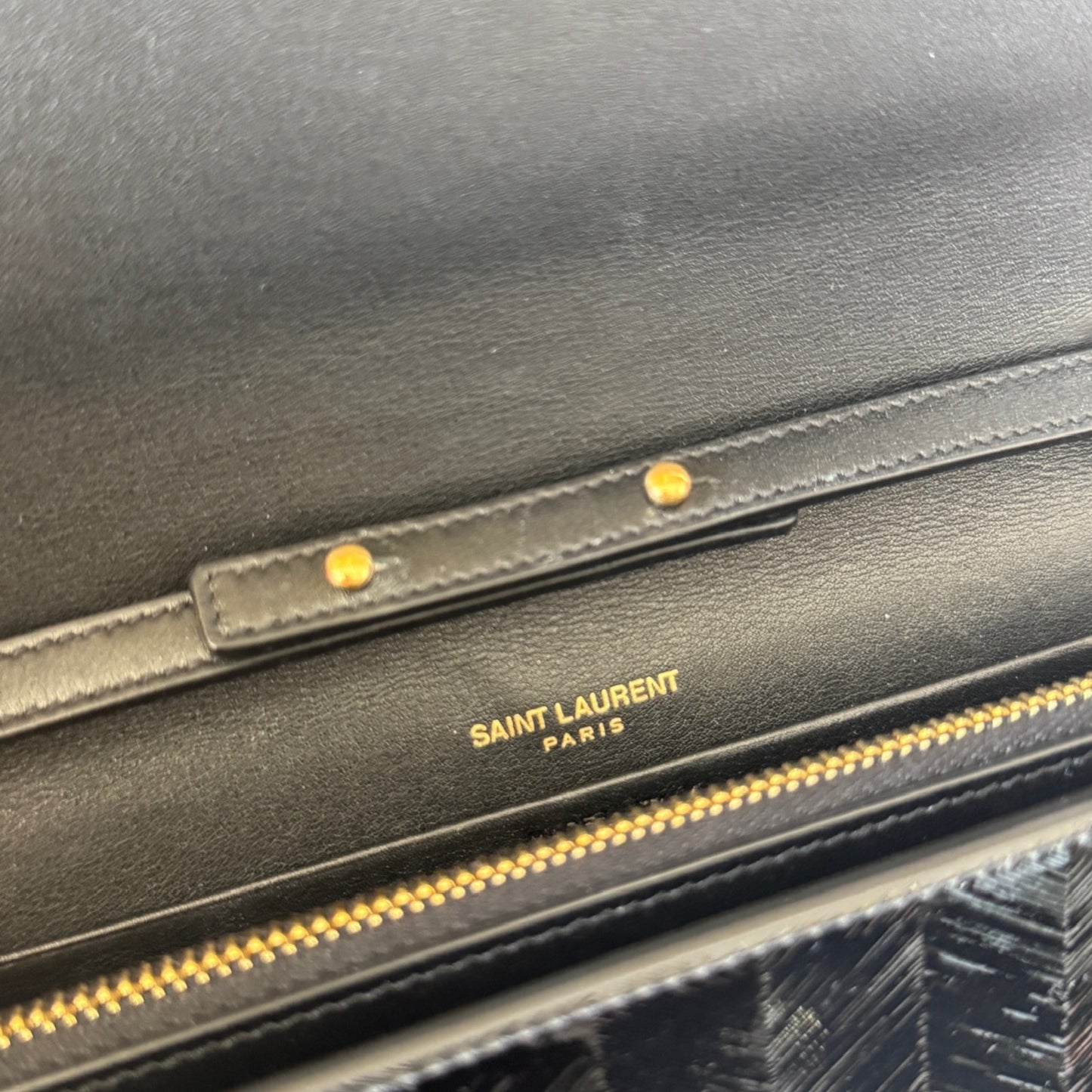 PRE-OWNED Black Shiny Leather Wallet on a Chain