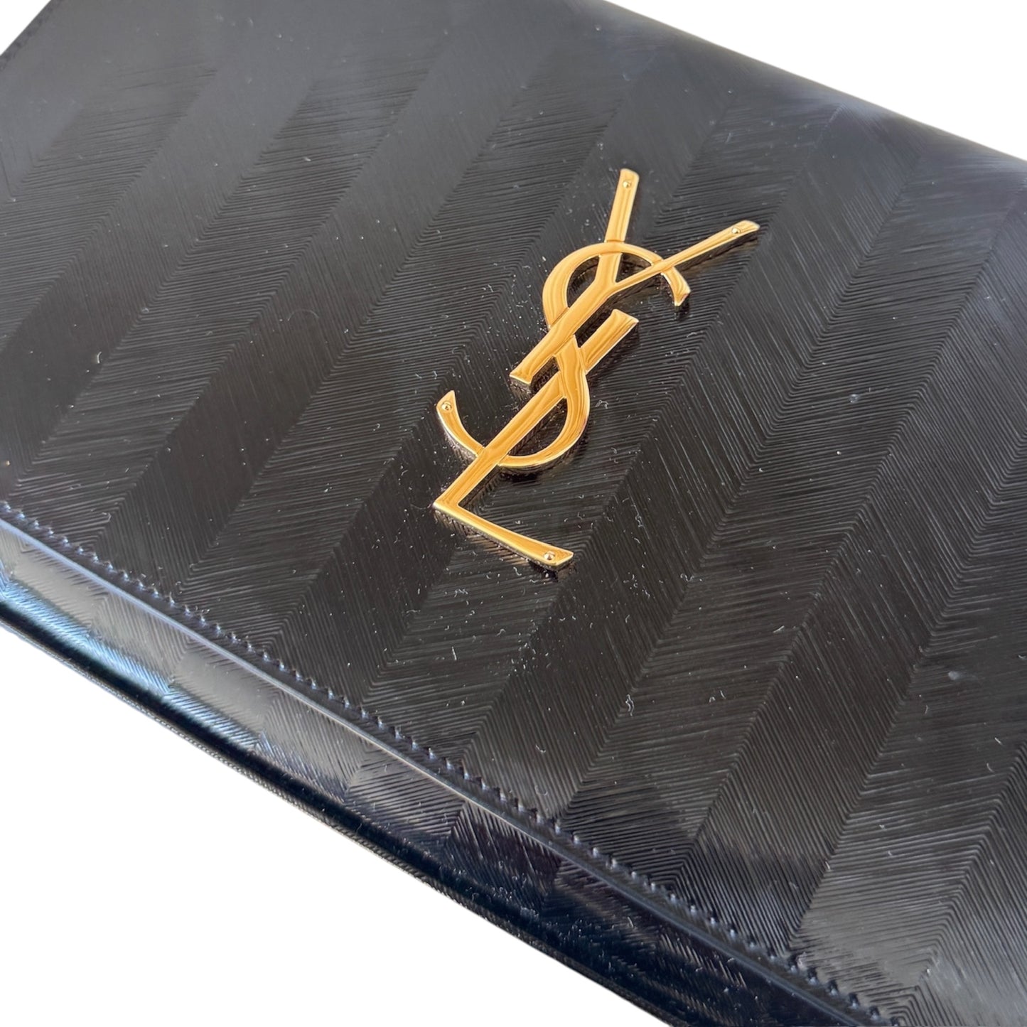 PRE-OWNED Black Shiny Leather Wallet on a Chain