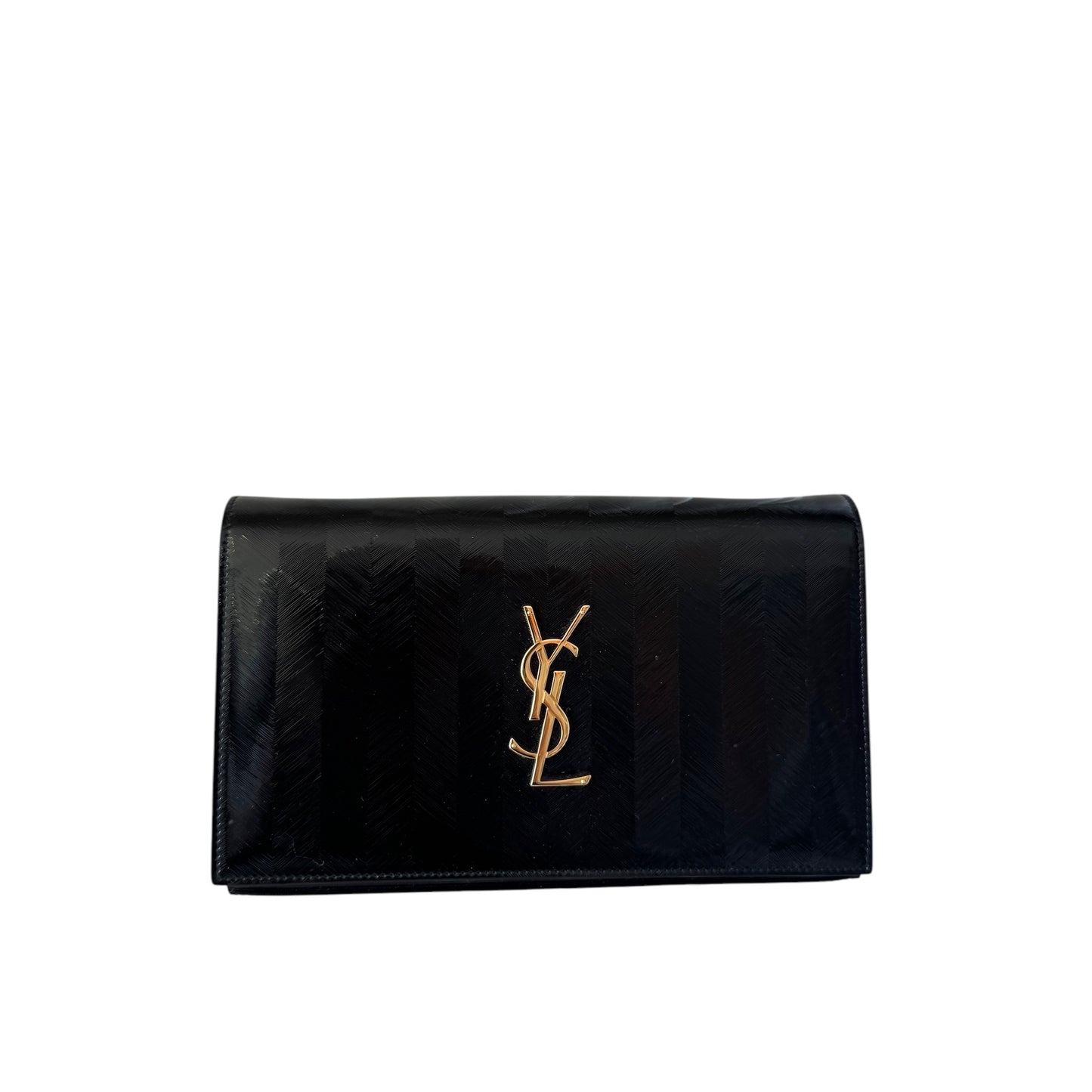 PRE-OWNED Black Shiny Leather Wallet on a Chain