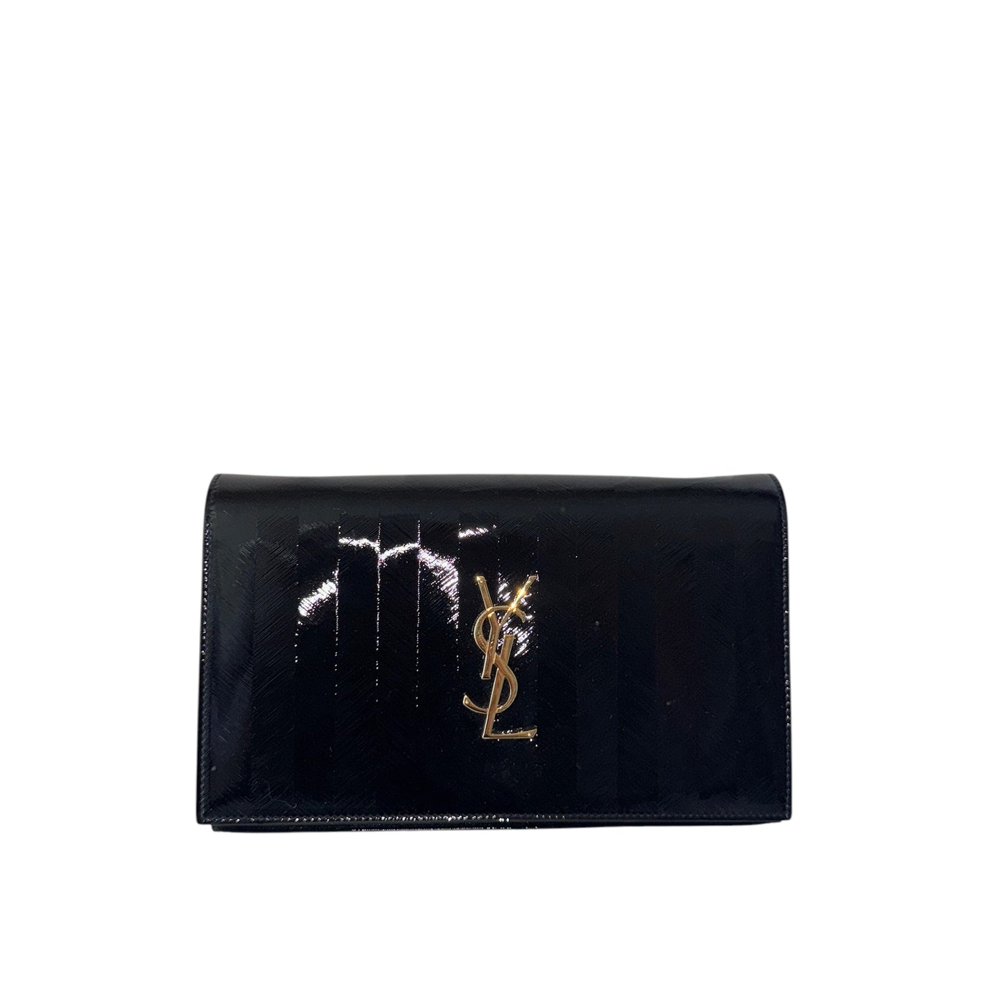 PRE-OWNED Black Shiny Leather Wallet on a Chain
