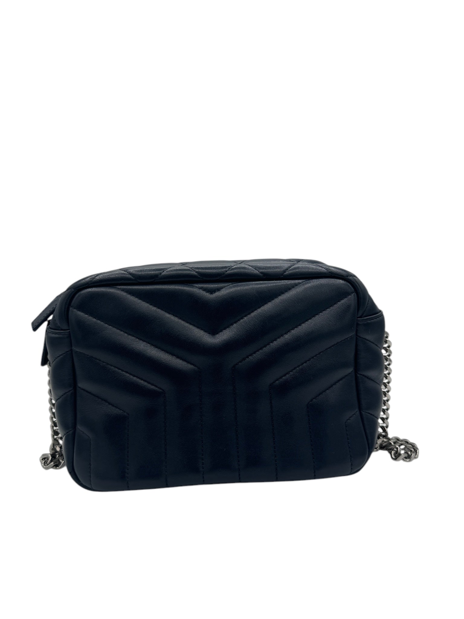 PRE-OWNED Navy Camera Calfskin Crossbody Bag