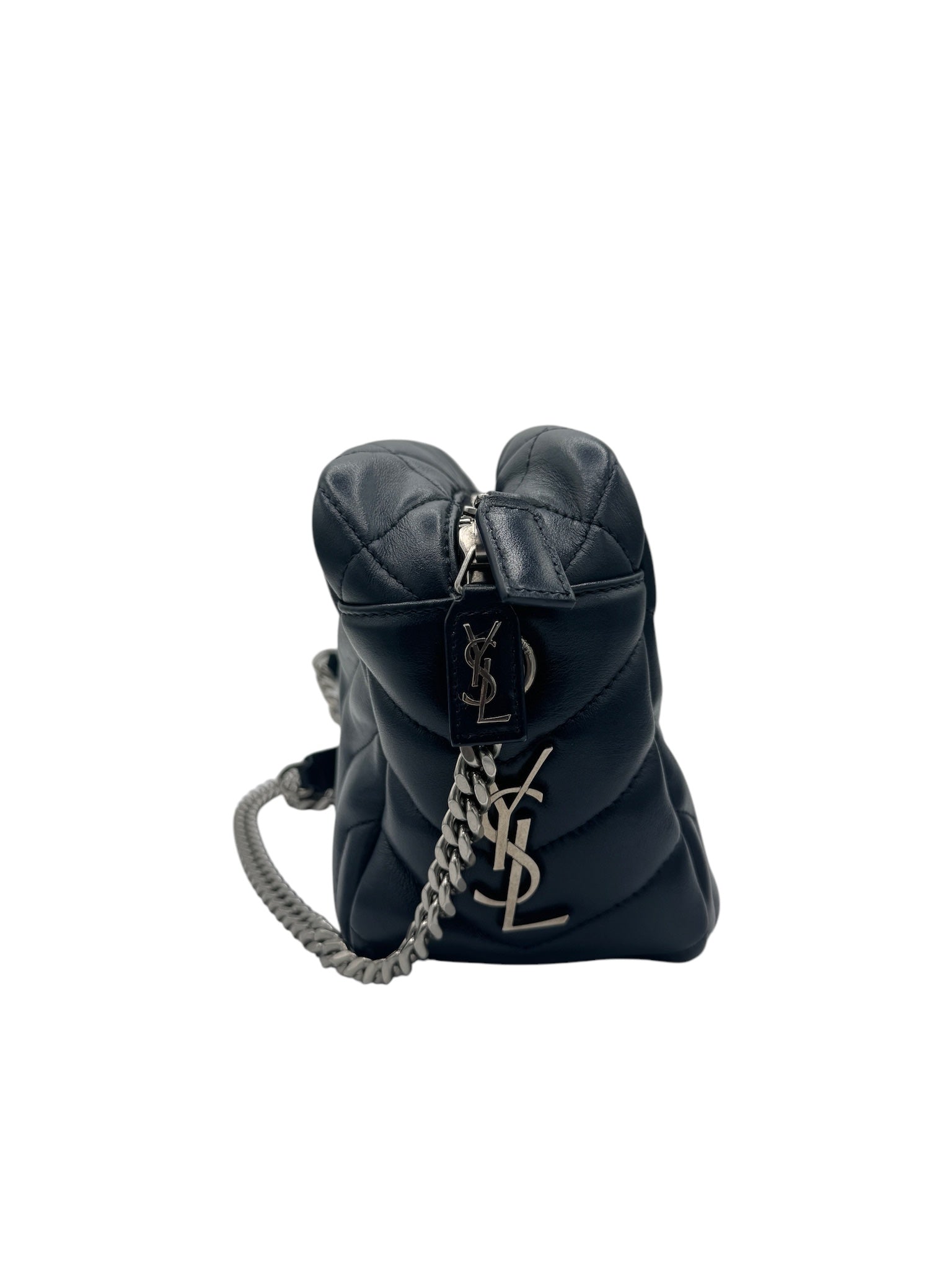 PRE-OWNED Navy Camera Calfskin Crossbody Bag