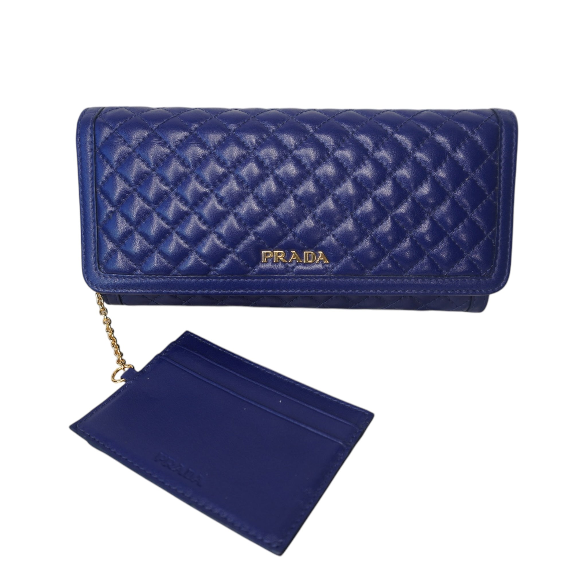 Cartera continental con solapa acolchada Tessuto azul de segunda mano