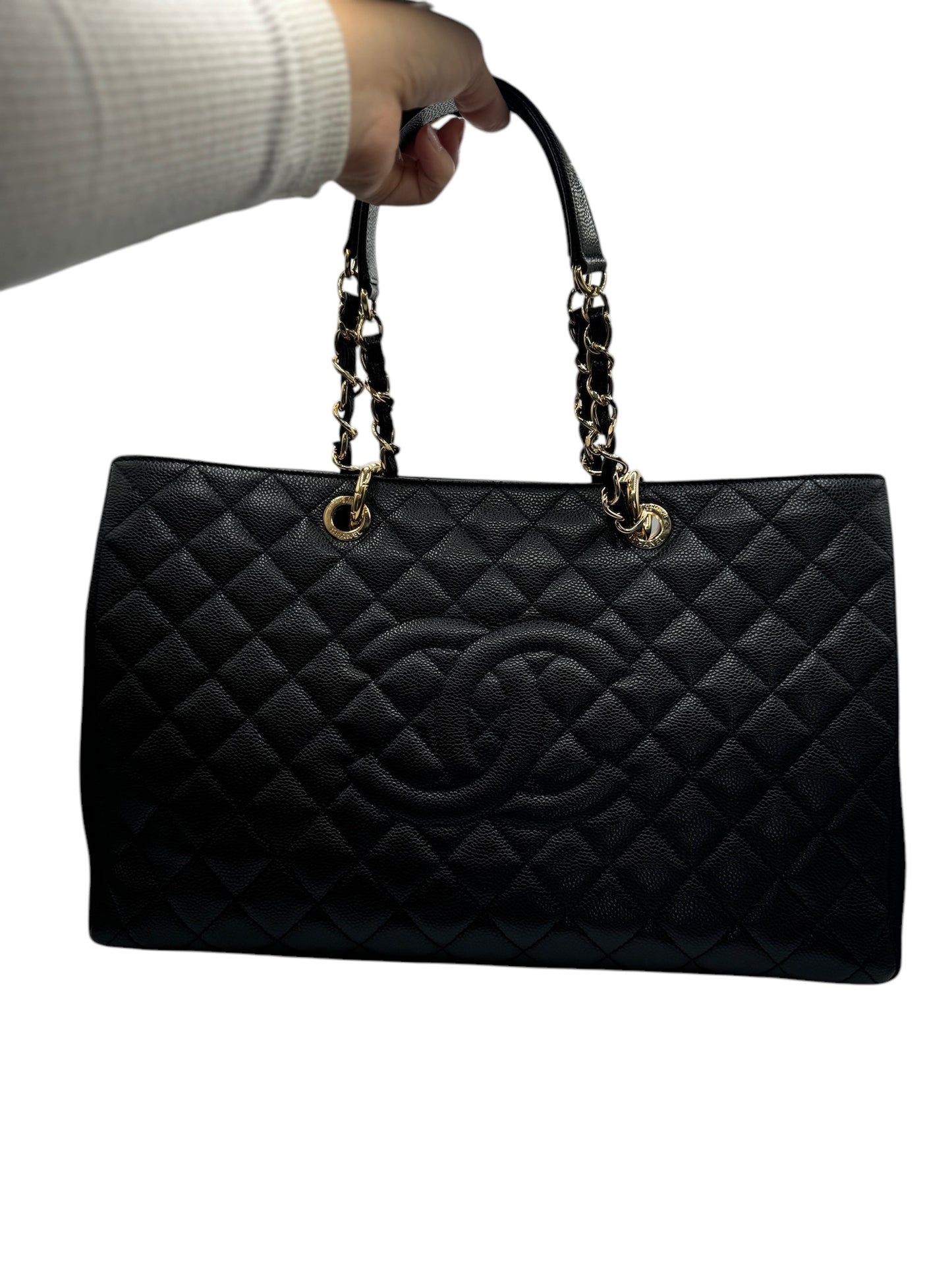 PRE-OWNED CC GST XL Black Caviar Tote Bag