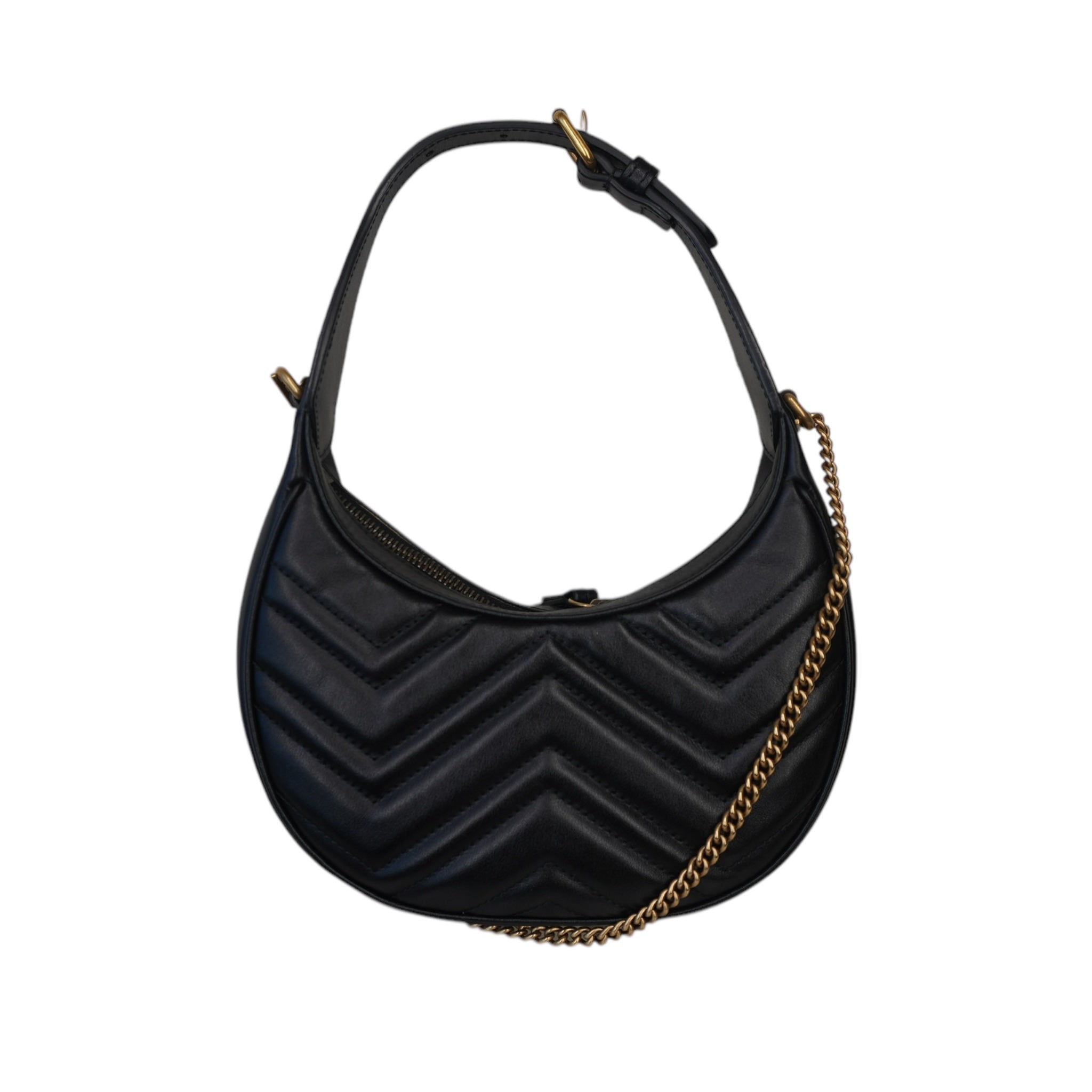 Bolso de hombro tipo hobo GG Marmont Half Moon Matelasse con estampado GG Chevron negro de segunda mano