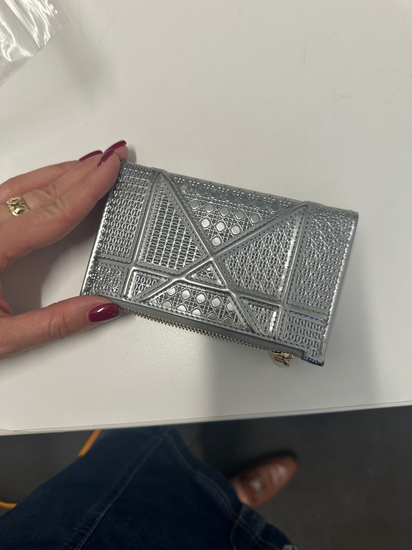 DIOR - Silver Micro Cannage Patent Leather Diorama Wallet