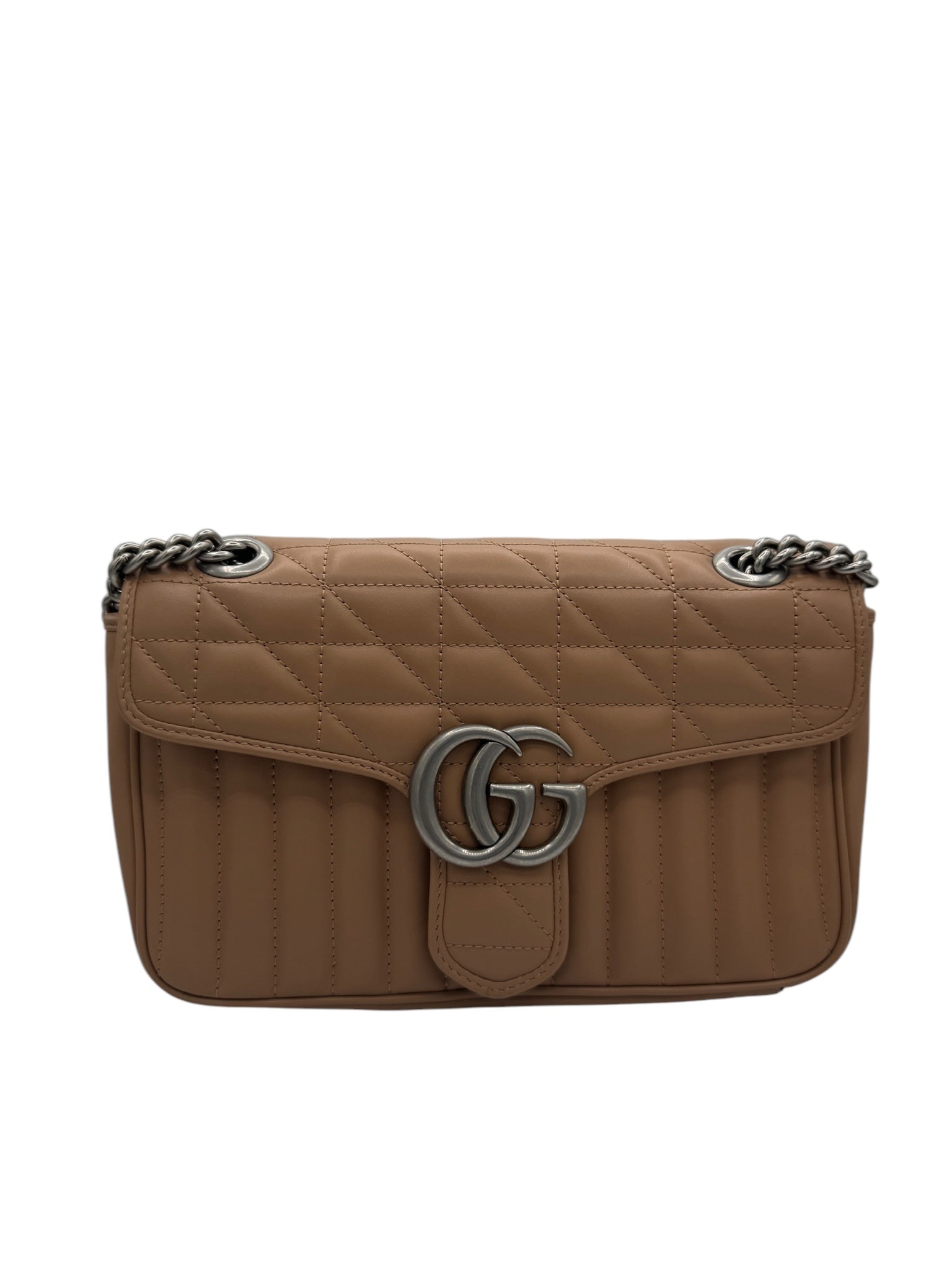 Bolso de hombro de piel de becerro beige GG Marmont de segunda mano