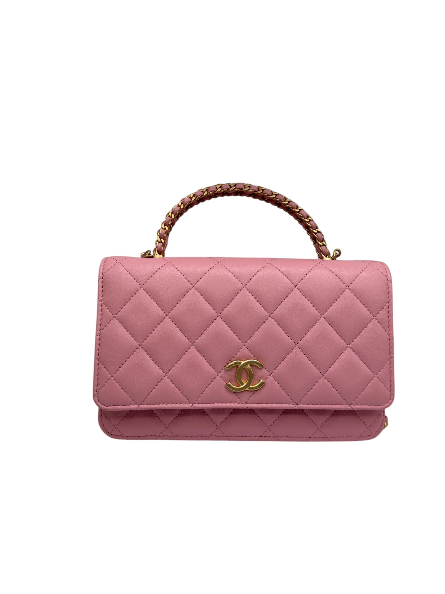 PRE-OWNED CC Pink Lambskin Wallet On Chain Crossbody Bag