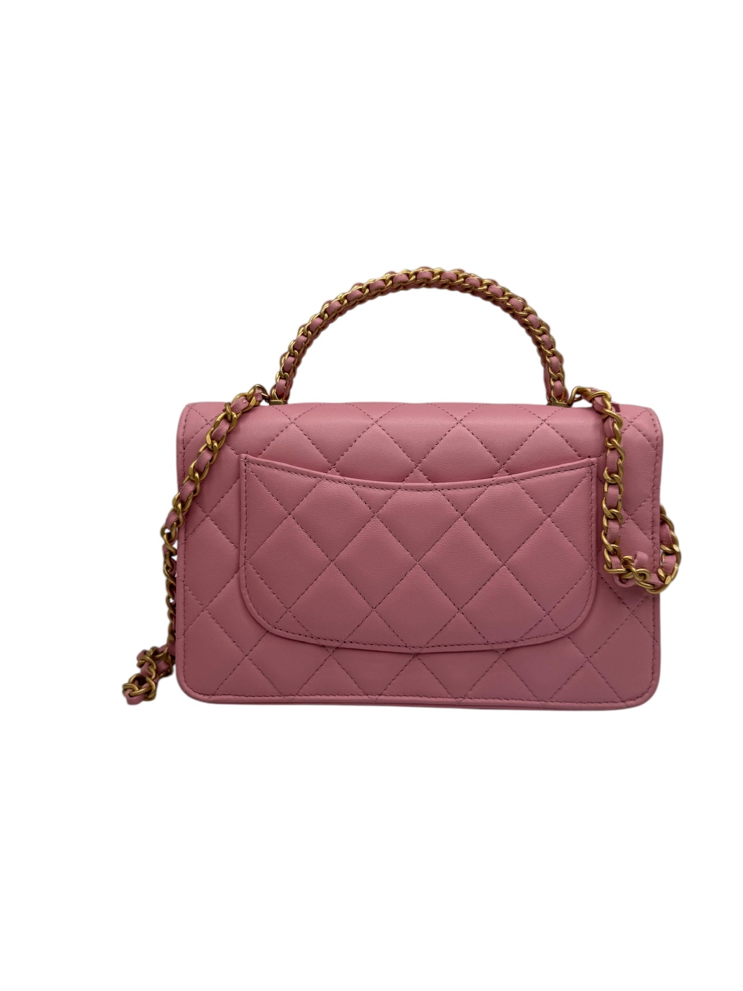 PRE-OWNED CC Pink Lambskin Wallet On Chain Crossbody Bag