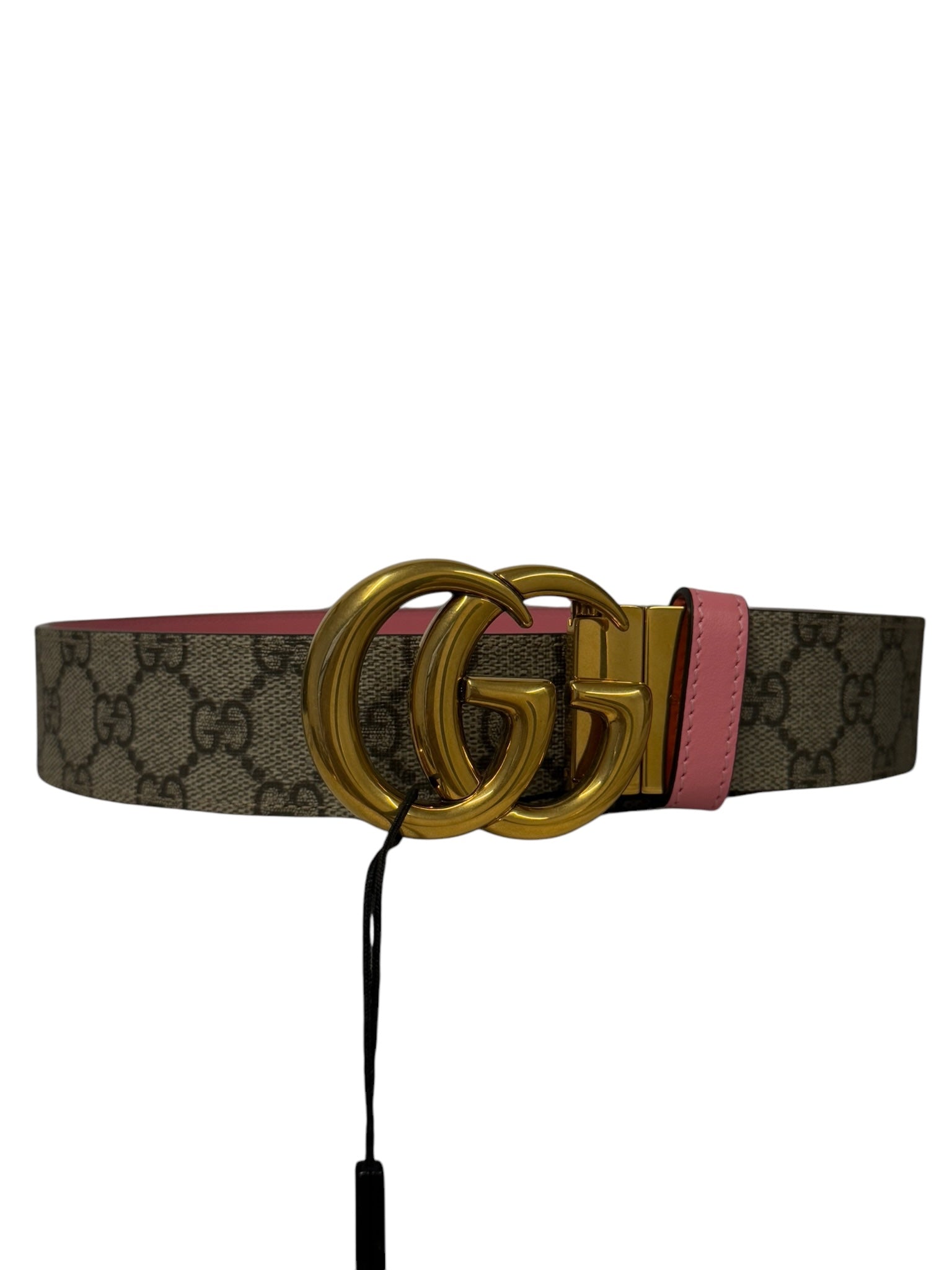 Cinturón reversible GG Marmont de lona Supreme en color beige y rosa de segunda mano 80/32