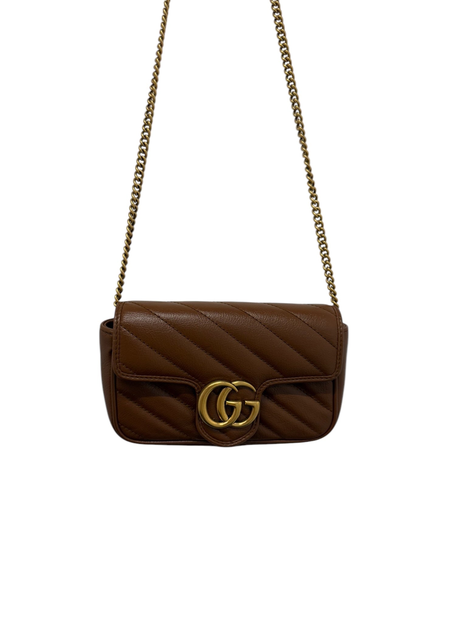 Bolso Super Mini GG Marmont de piel de becerro marrón GG USADO