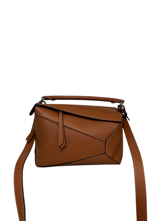 PRE-OWNED Tan Calfskin Small Puzzle Edge Bag