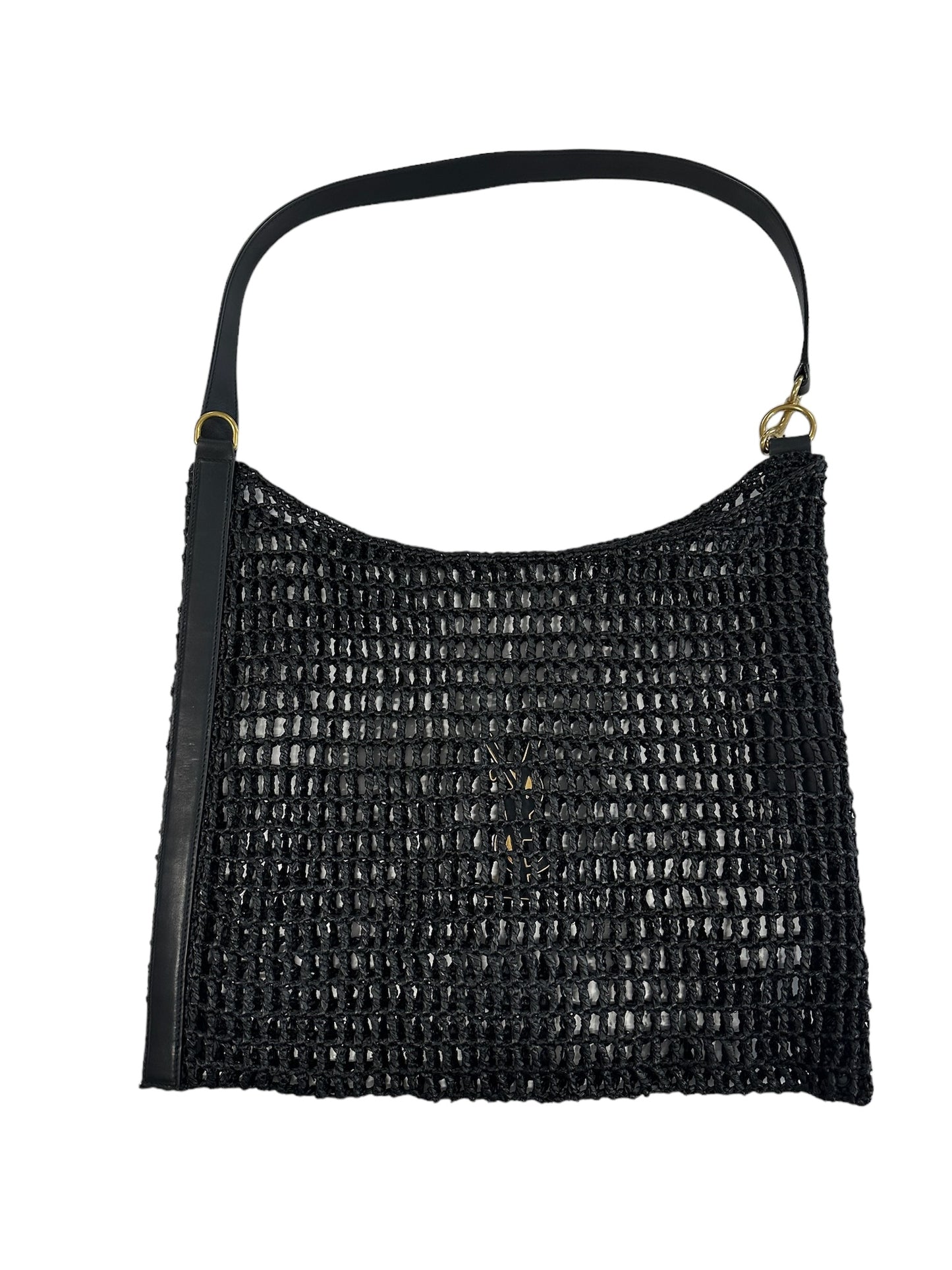 SAINT LAURENT - Black Raffia Logo Oxalis Tote Shoulder Bag