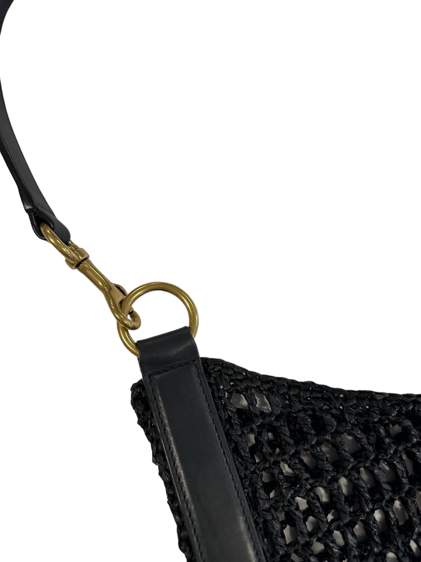 SAINT LAURENT - Black Raffia Logo Oxalis Tote Shoulder Bag